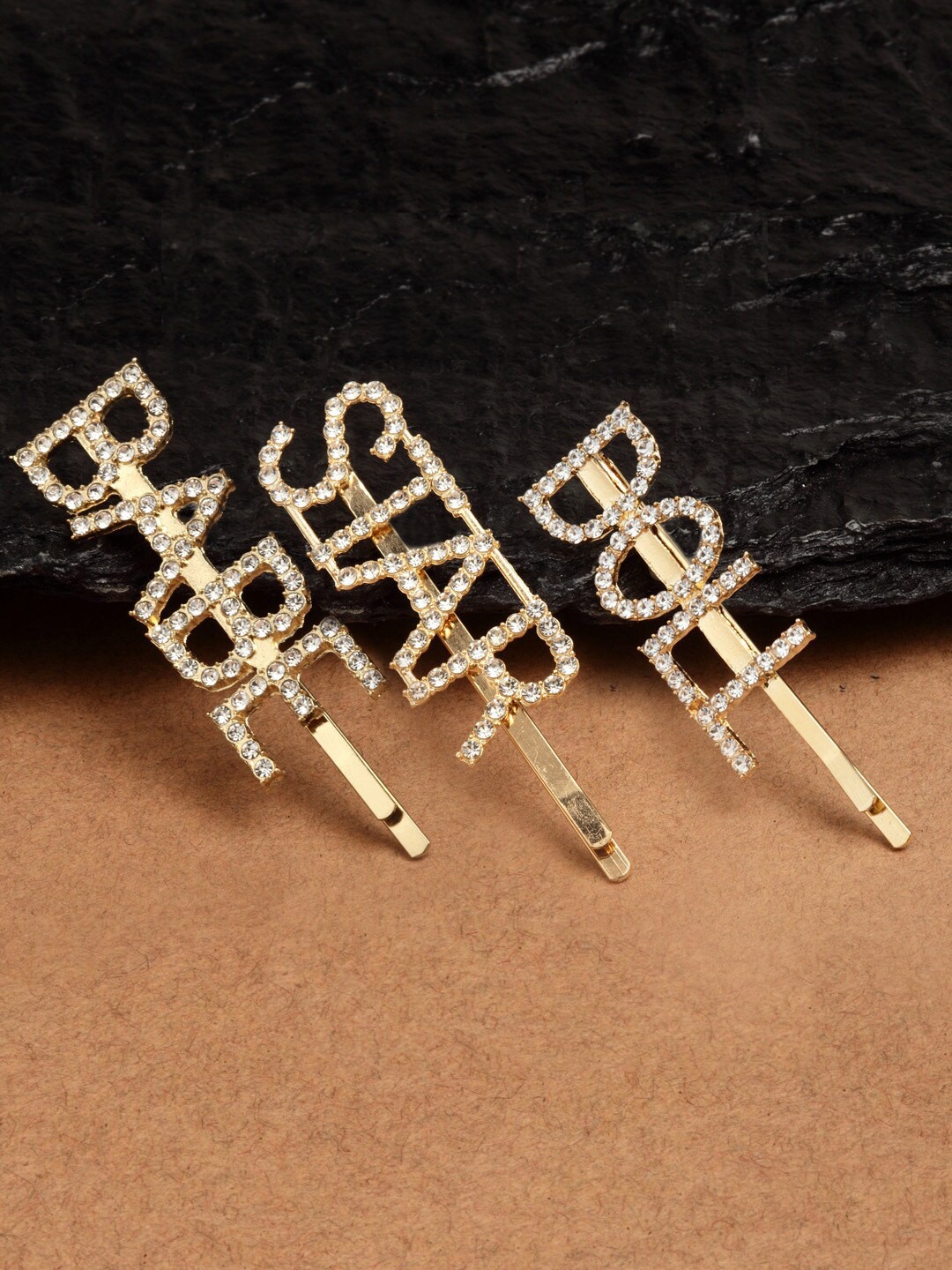 

Ferosh Women Gold-Toned & White Set of 3 Embellished Bobby Pins