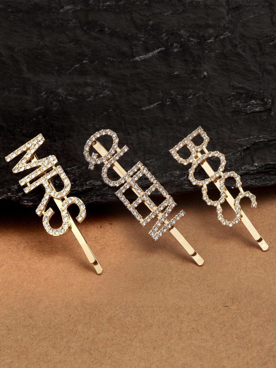 

Ferosh Women Gold-Toned & White Set of 3 Embellished Bobby Pins