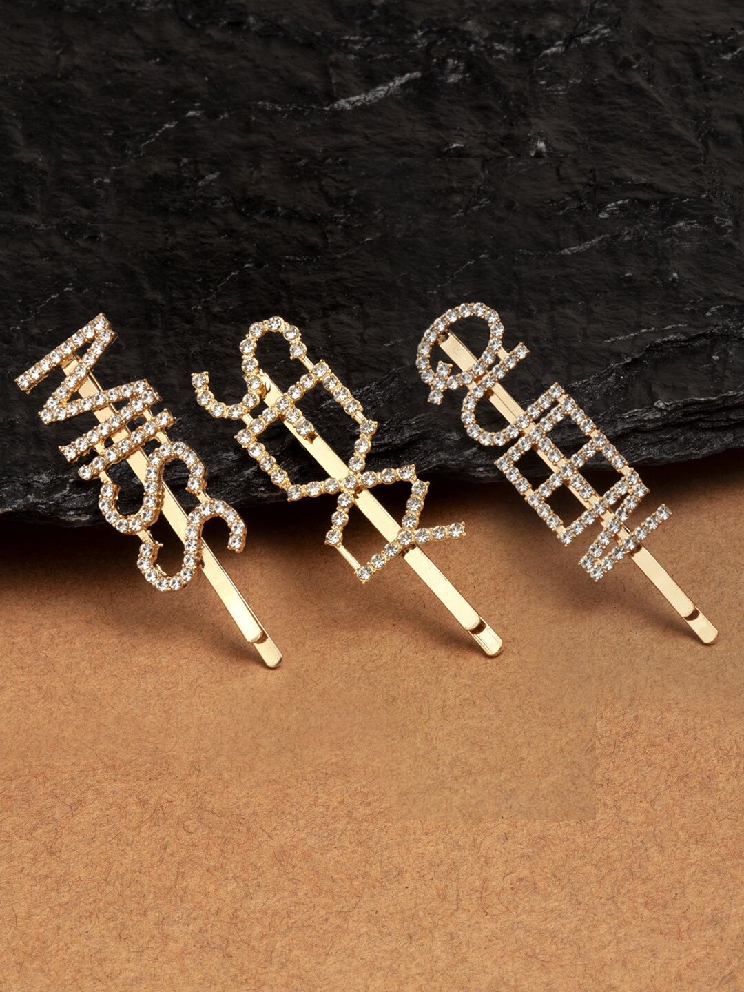 

Ferosh Women Set Of 3 Gold-Toned Embellished Miss Sexy Queen Hair Pins