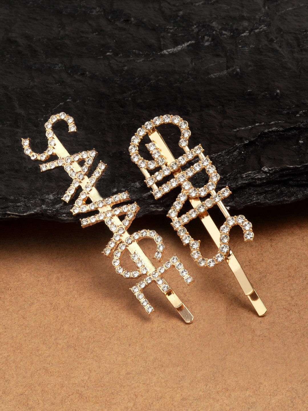 

Ferosh Women Gold-Toned & White Set of 2 Embellished Bobby Pins