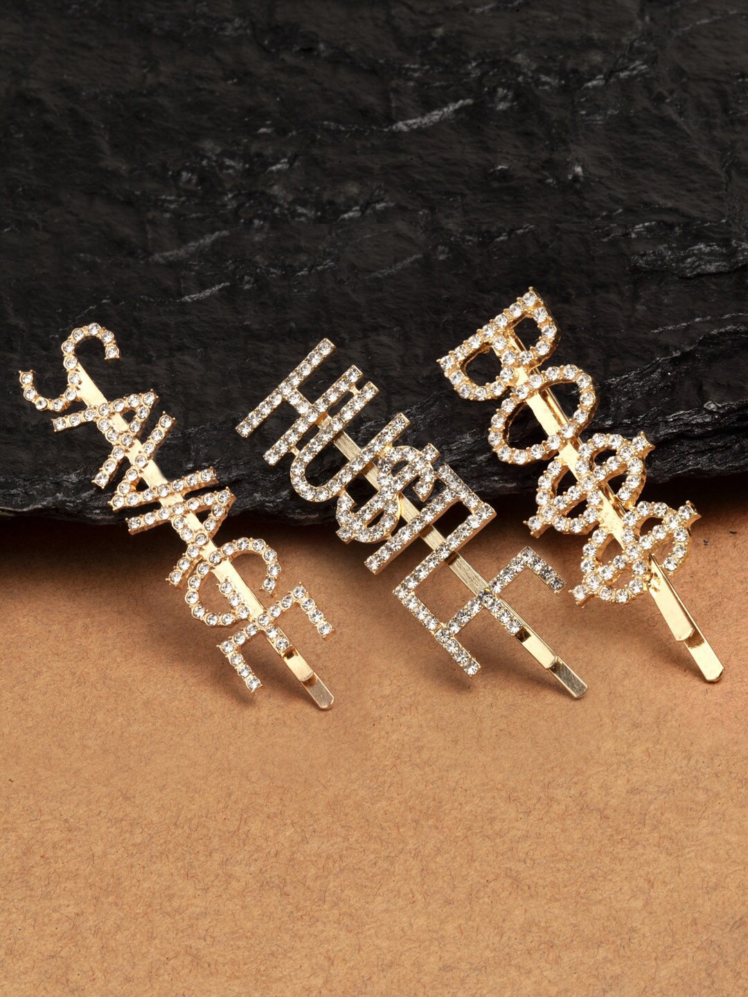 

Ferosh Women Gold-Toned & White Set of 3 Embellished Bobby Pins