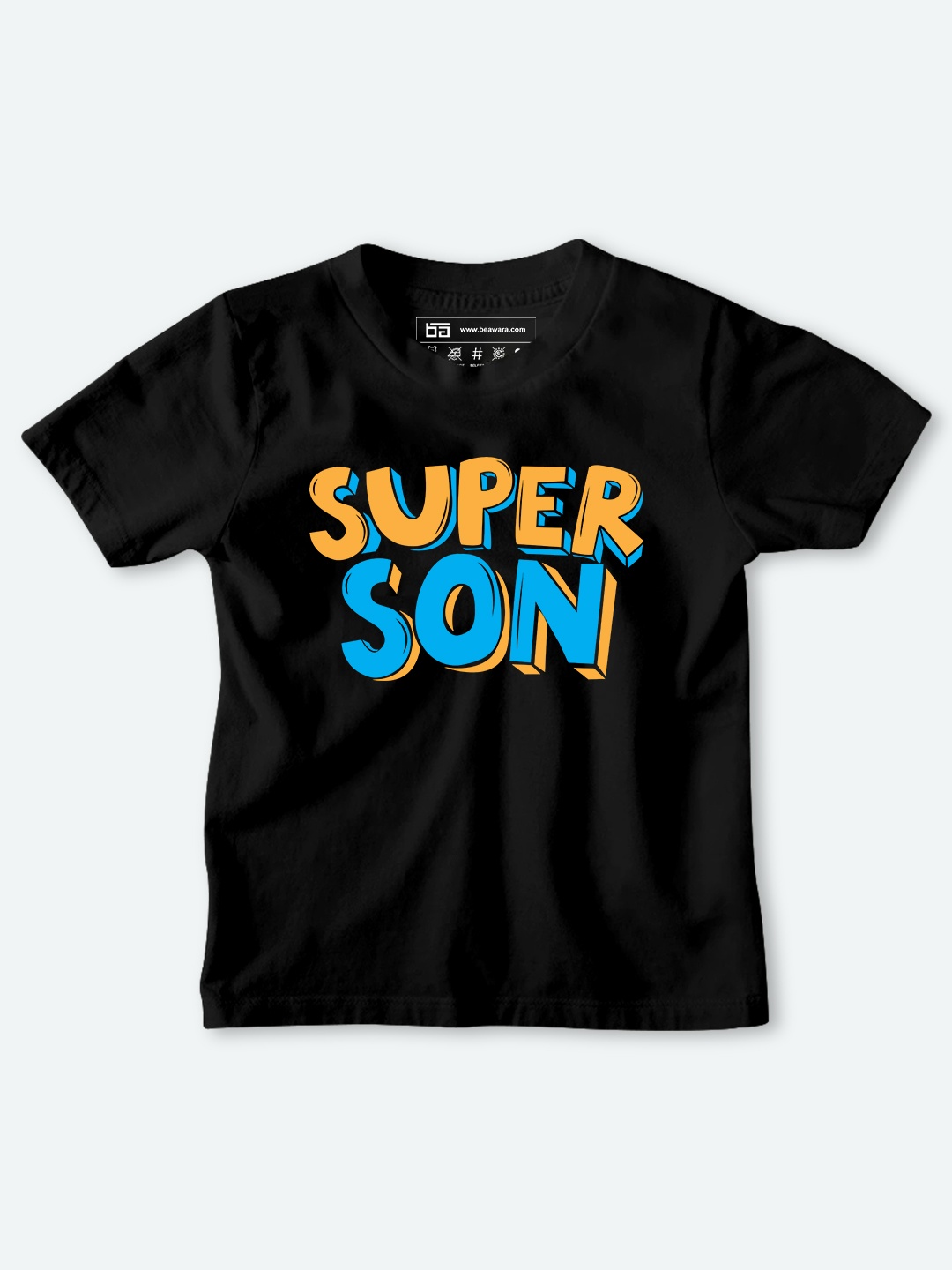 

BE AWARA Kids Black & Blue Typography Printed Cotton T-shirt
