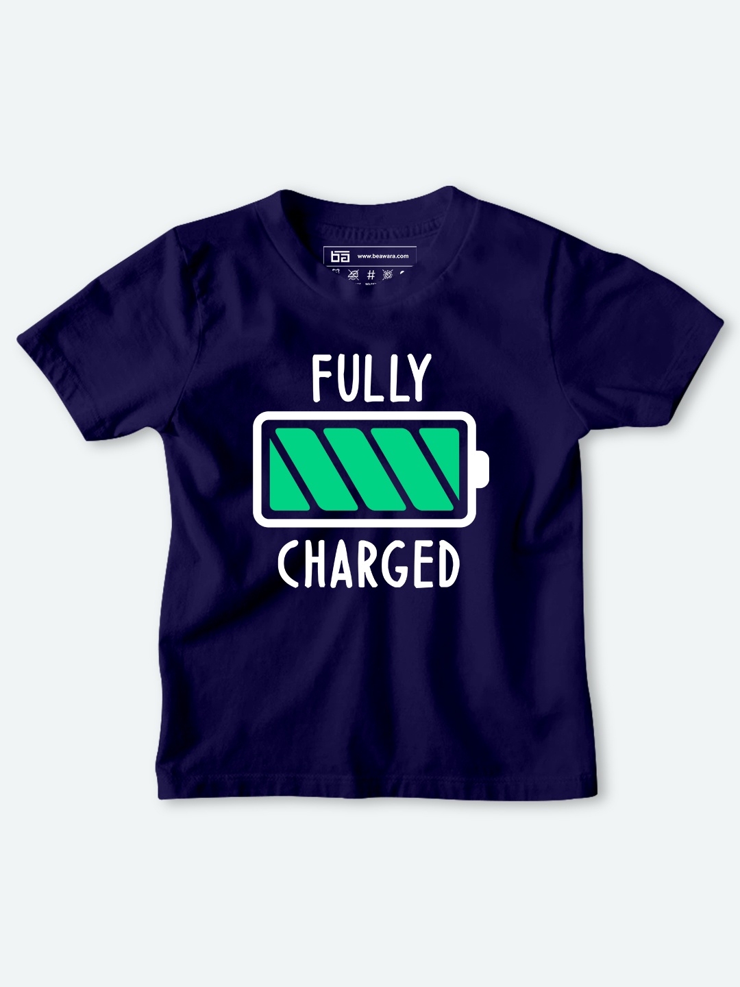 

BE AWARA Kids Navy Blue Typography Printed T-shirt