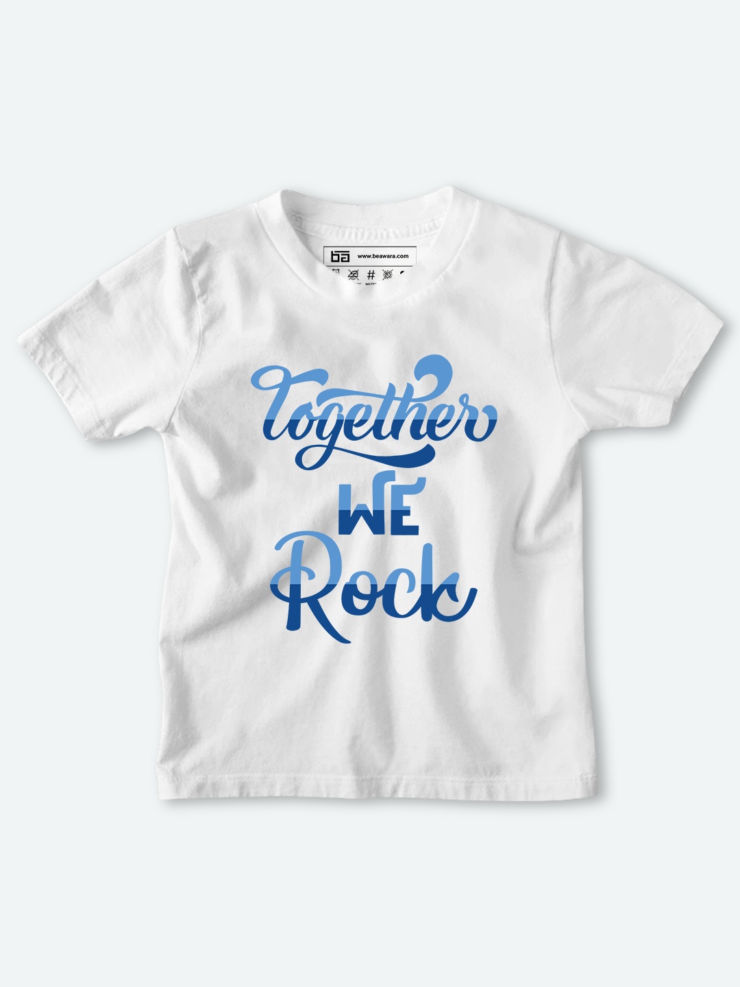 

BE AWARA Kids White & Blue Typography Printed Cotton T-shirt