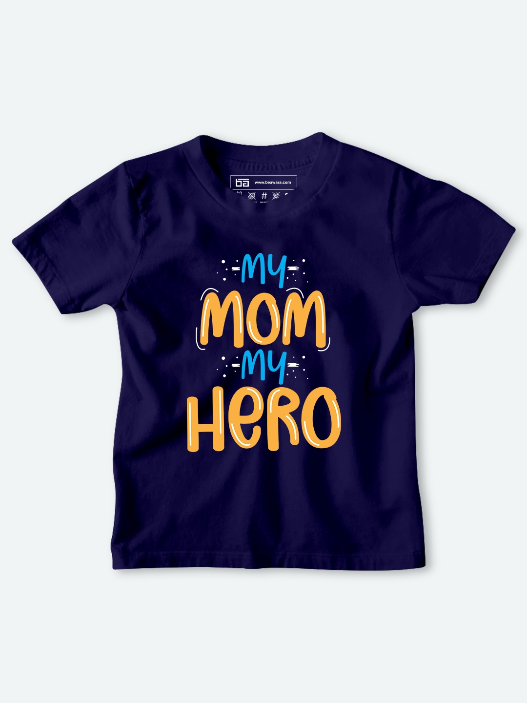 

BE AWARA Kids Navy Blue & Yellow Typography Printed Cotton T-shirt