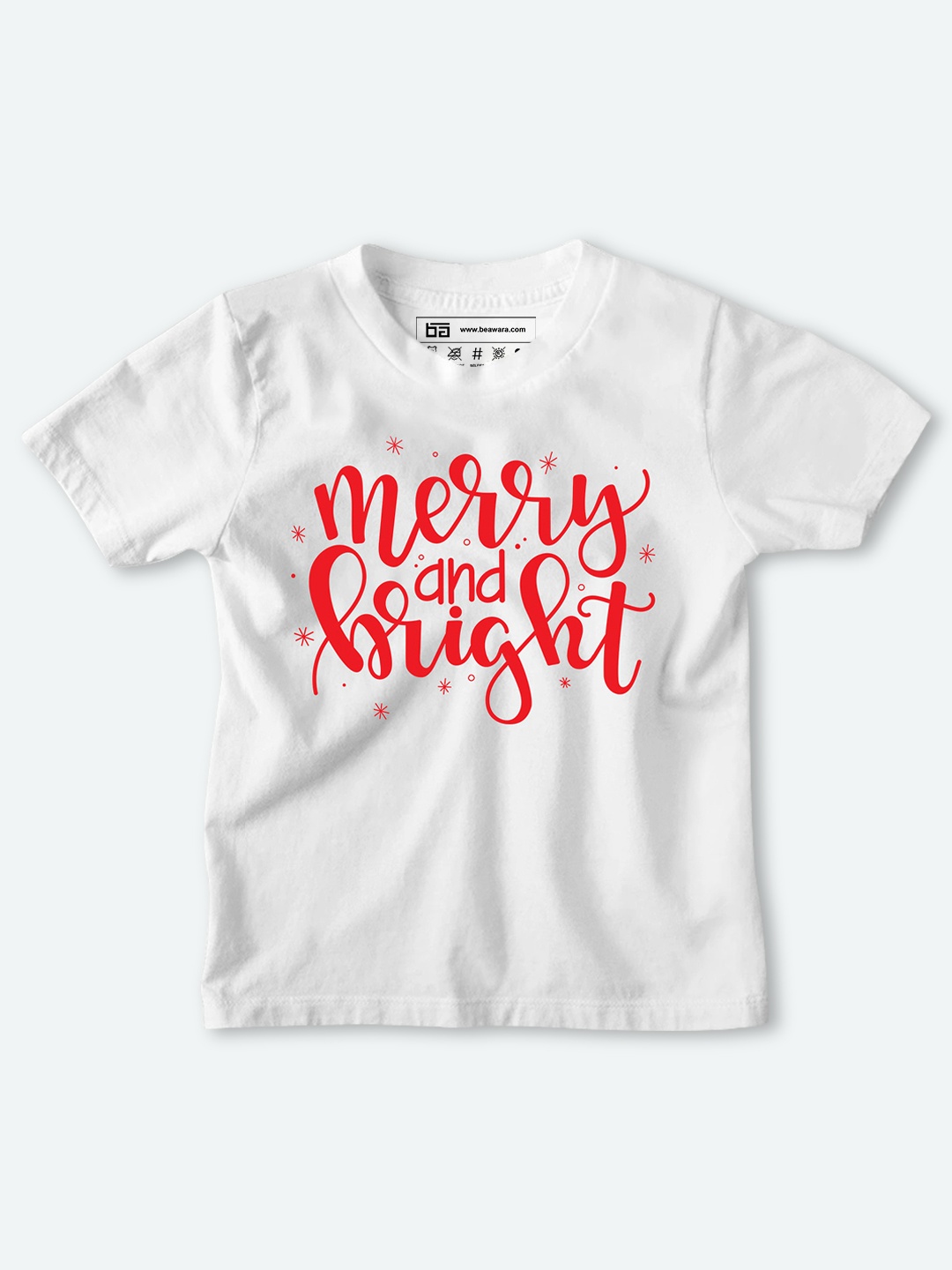 

BE AWARA Kids White & Red Typography Printed Christmas Cotton T-shirt