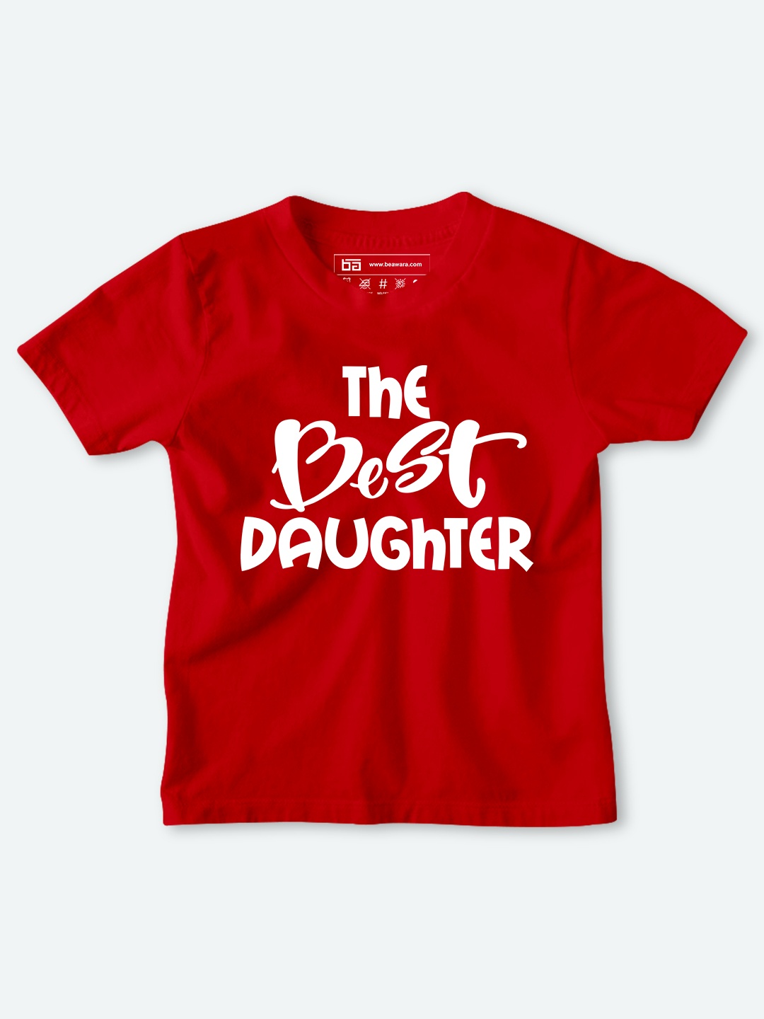

BE AWARA Kids Red & White Typography Printed Cotton T-shirt