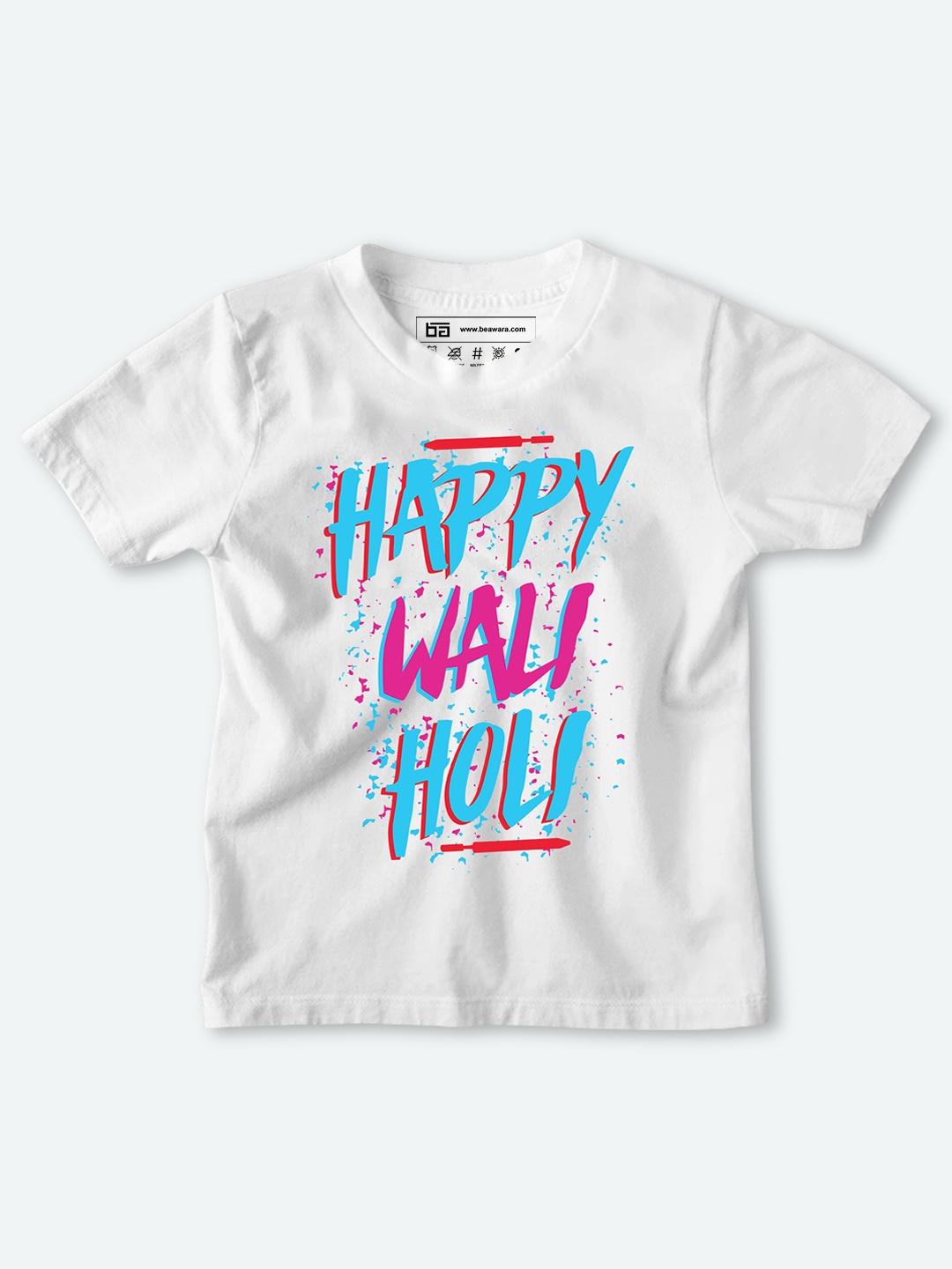 

BE AWARA Kids White & Blue Typography Printed Holi Cotton T-shirt