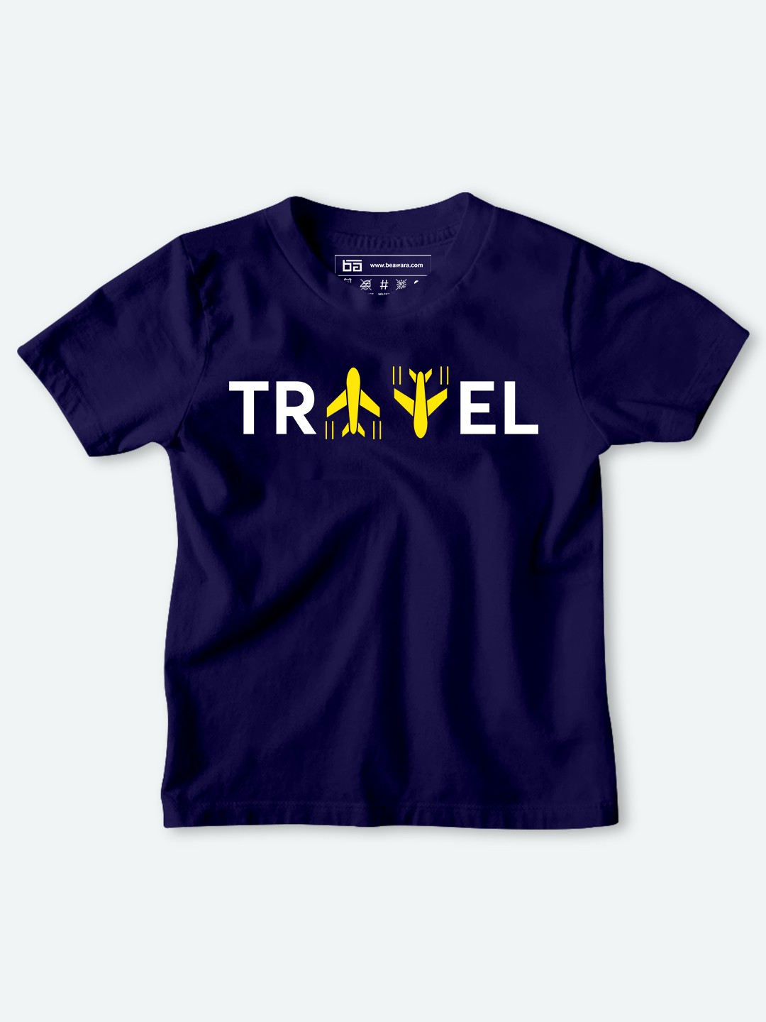 BE AWARA Kids Navy Blue Typography Printed T-shirt