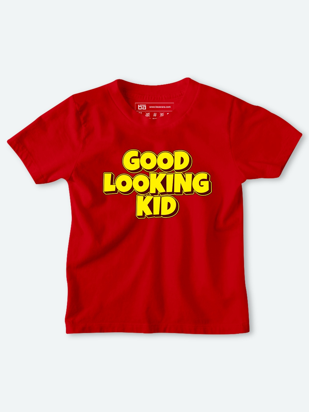 

BE AWARA Kids Red & Yellow Typography Printed Cotton T-shirt