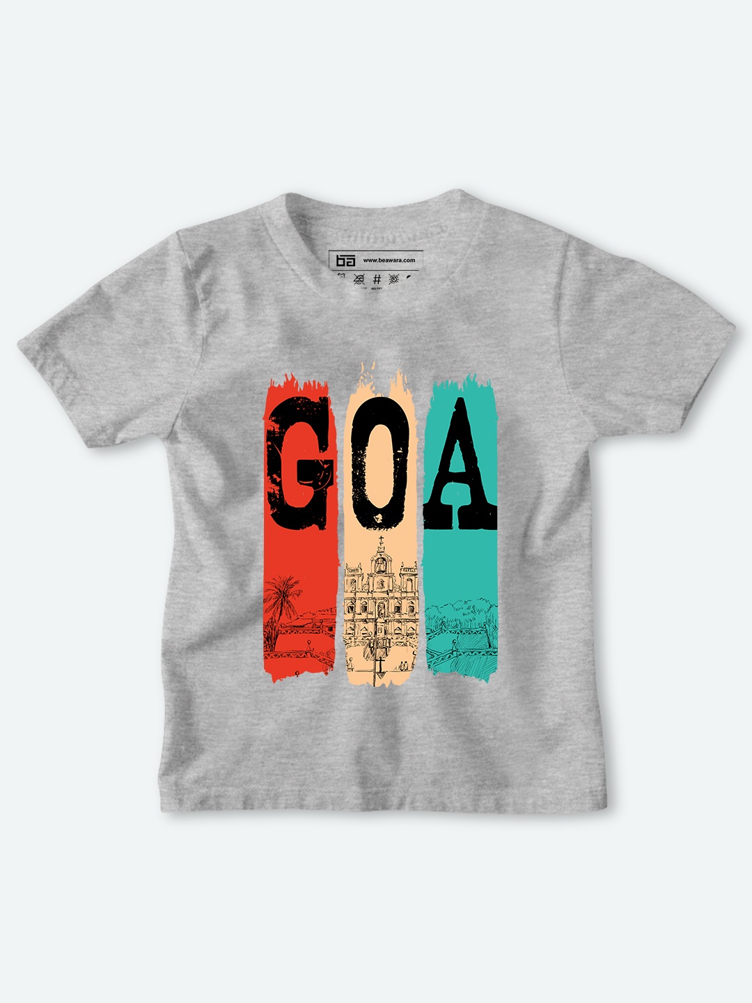 

BE AWARA Kids Grey Melange Typography Printed T-shirt