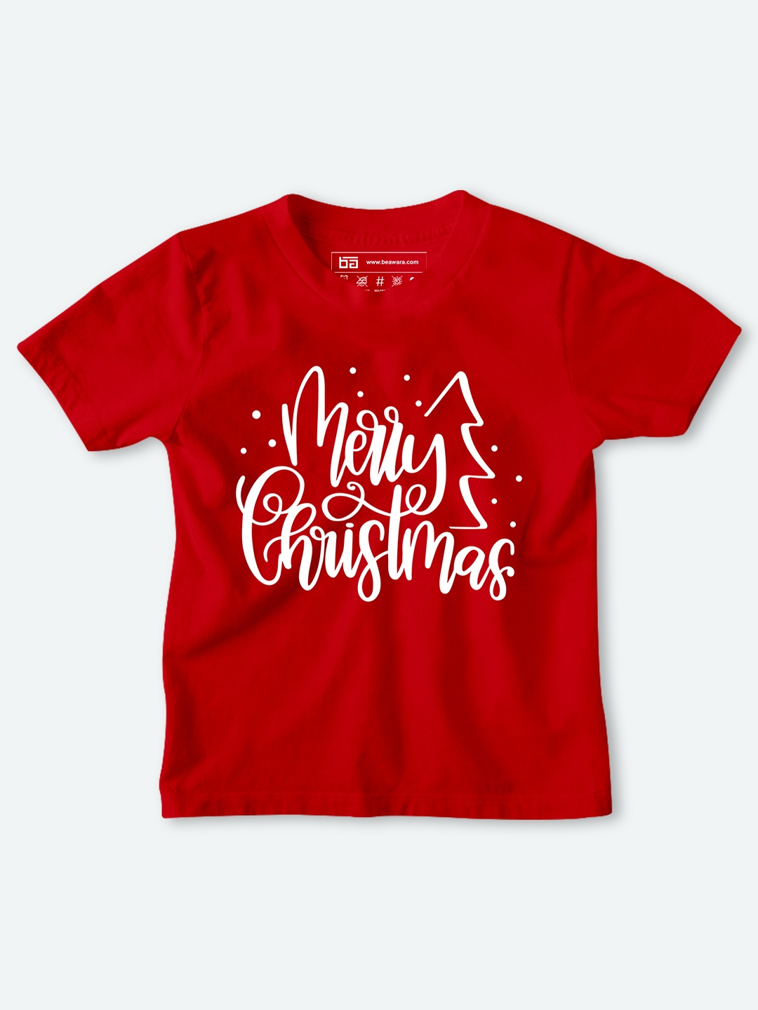 BE AWARA Kids Red & White Typography Printed Christmas Cotton T-shirt