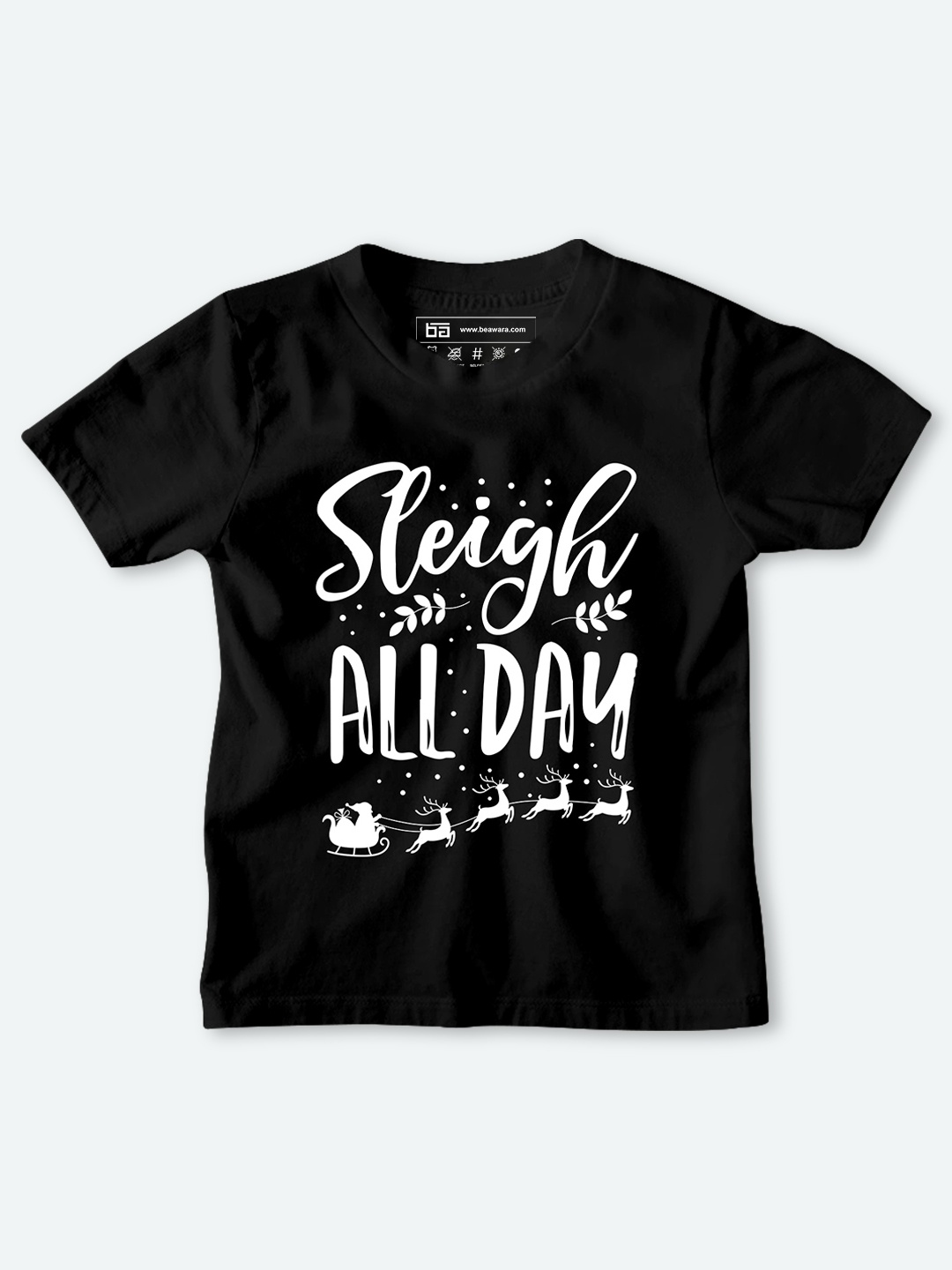 BE AWARA Kids Black & White Typography Printed Christmas Cotton T-shirt