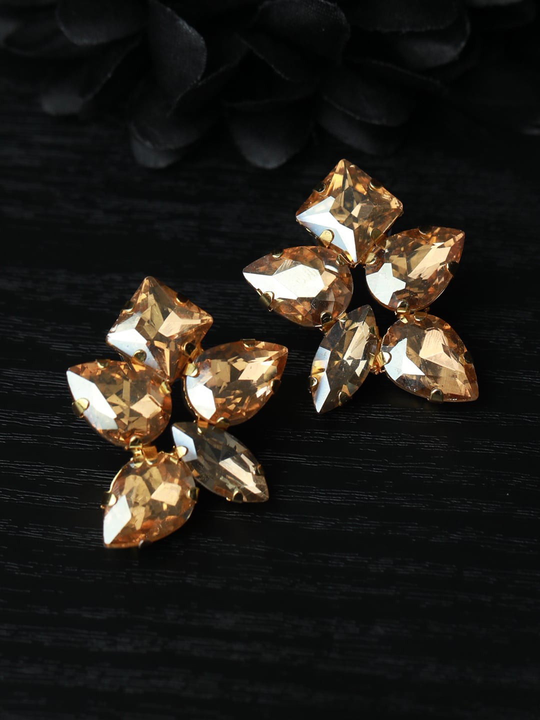 

PRITA BY PRIYAASI Gold-Toned Rhinestone Studded Floral Studs Earrings