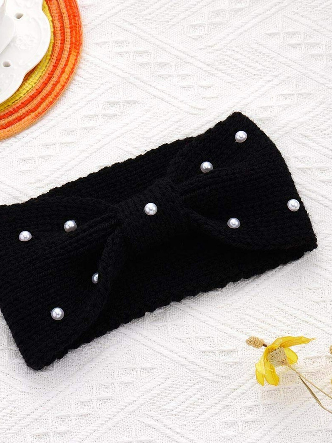 

EL REGALO Women Black Pearl Knitted Chill Wrap