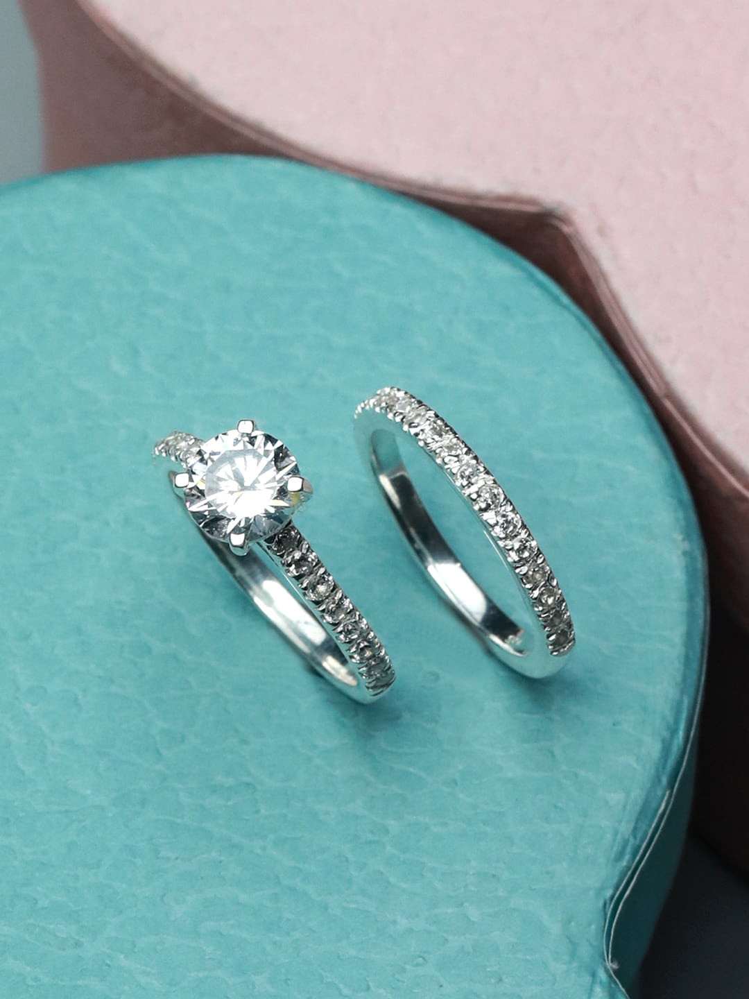 

SHEER by Priyaasi Set of 2 Just For You 925 Sterling Silver Solitaire Stack Rings