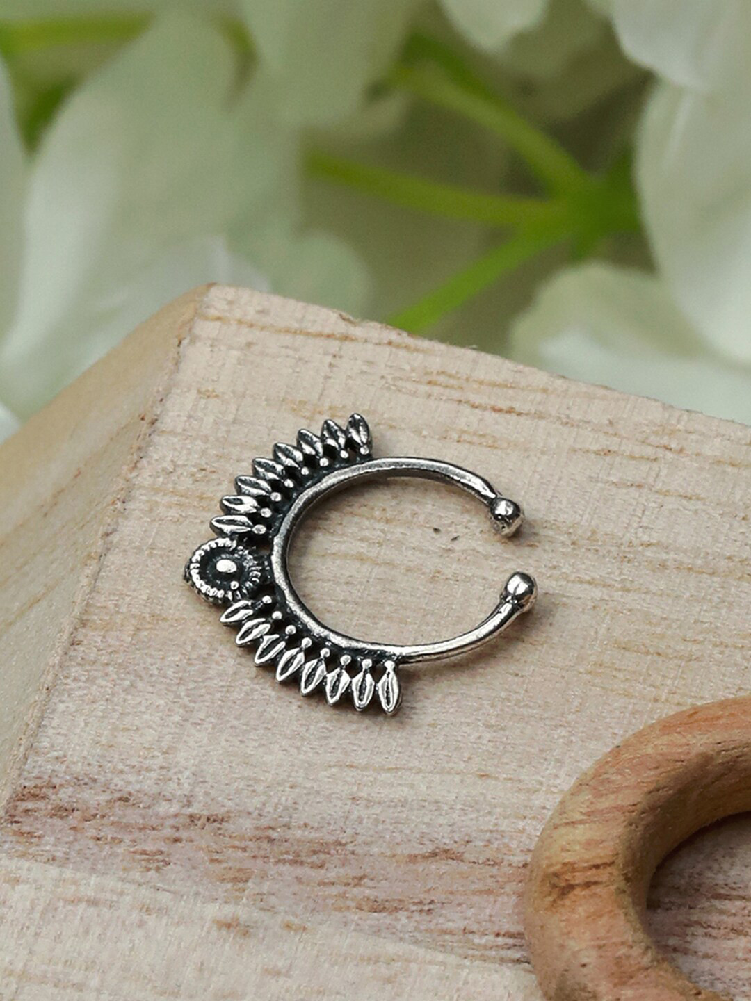 

SHEER by Priyaasi Oxidised 925 Sterling Silver Tribal Floral Septum Nose Ring