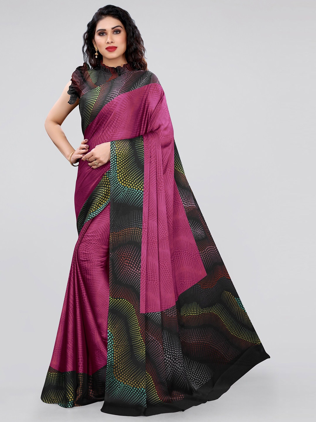 

KALINI Pink & Black Chiffon Saree