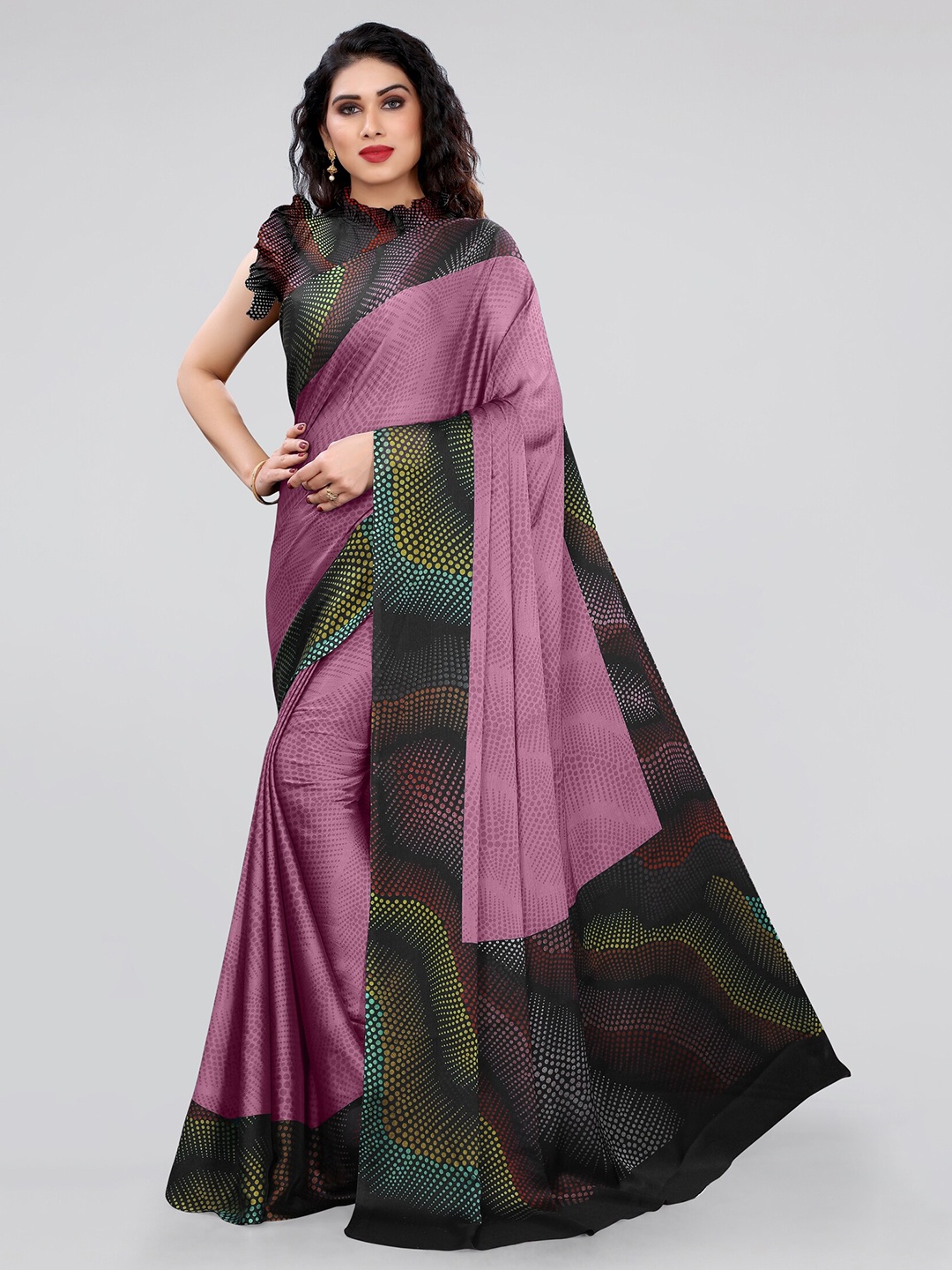 

KALINI Pink & Multicoloured Chiffon Saree