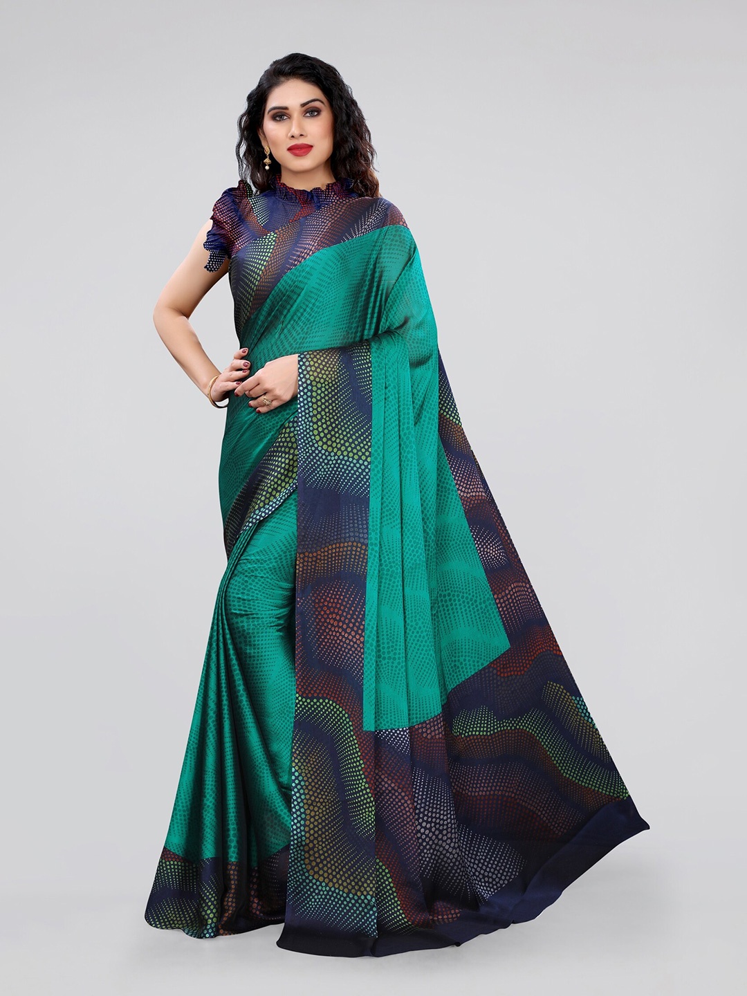 

KALINI Teal & Navy Blue Printed Saree