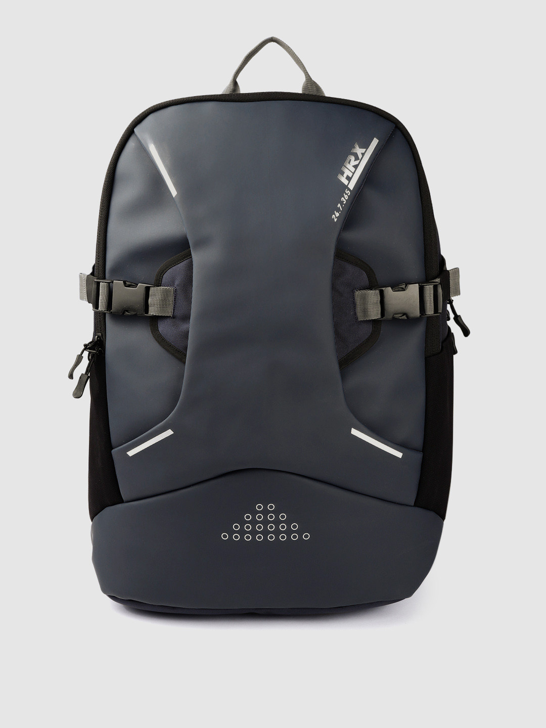 

HRX by Hrithik Roshan Unisex Navy Blue & Grey Brand Logo Backpack with Reflective Strip