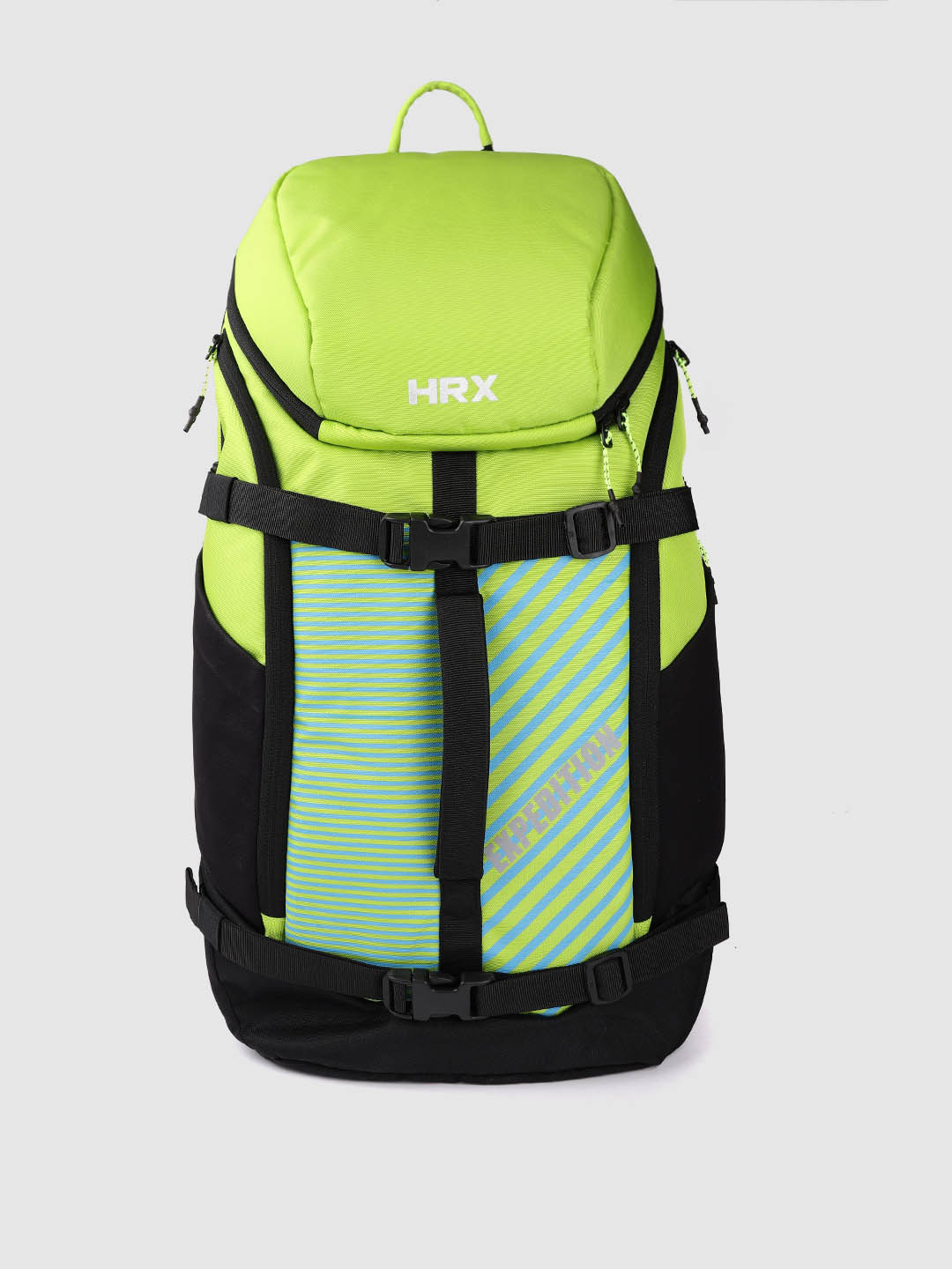 

HRX by Hrithik Roshan Unisex Lime Green & Black Striped Backpack with Reflective Strip