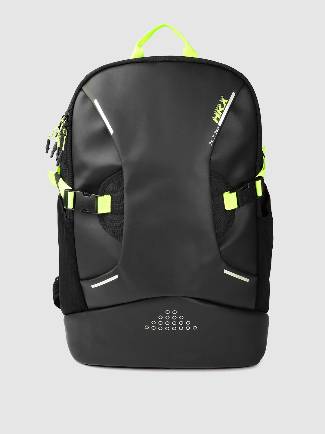 HRX by Hrithik Roshan Unisex Black Brand Logo Backpack with Reflective Strip