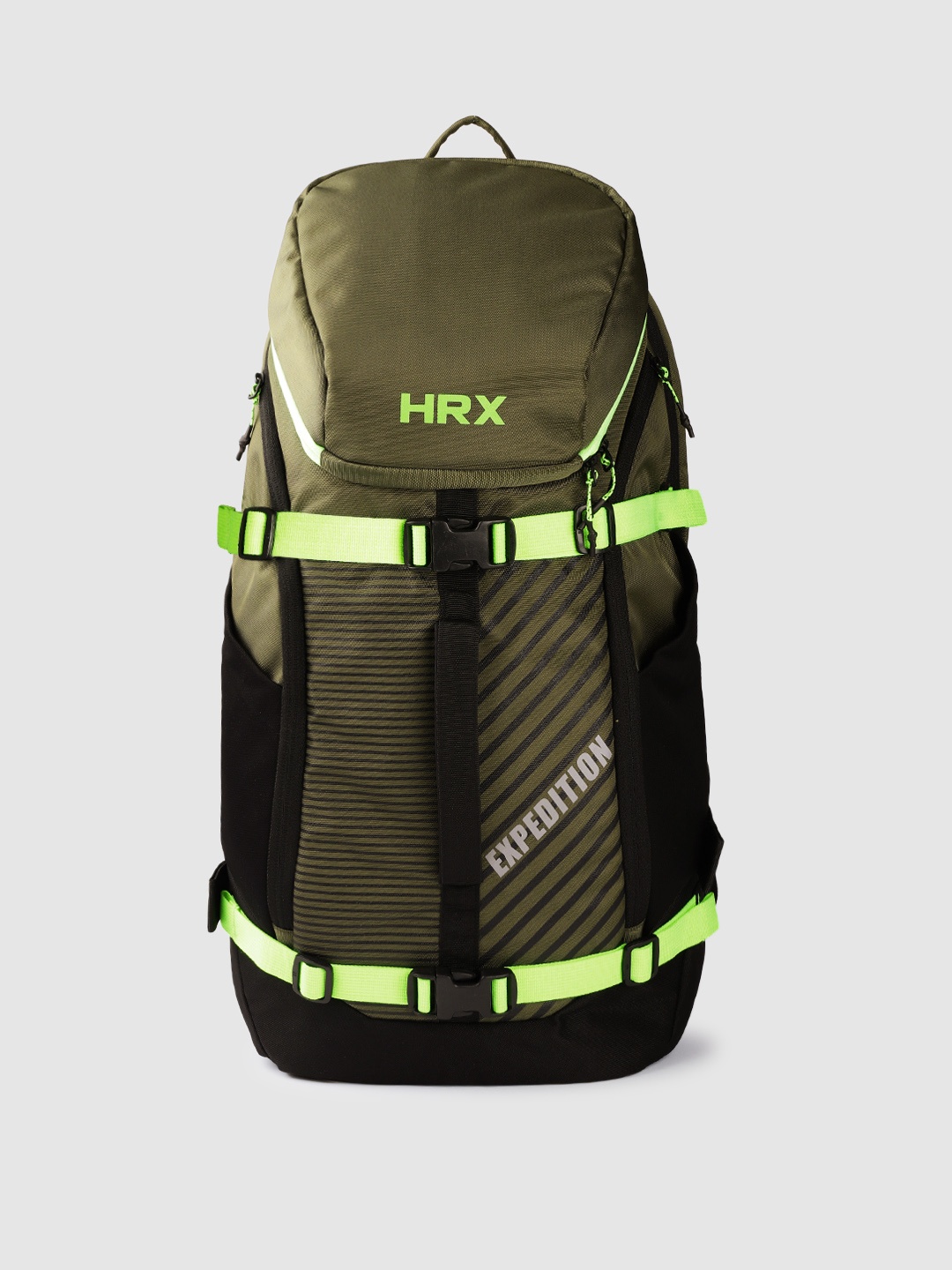 

HRX by Hrithik Roshan Unisex Olive Green & Black Striped Expedition Print Backpack