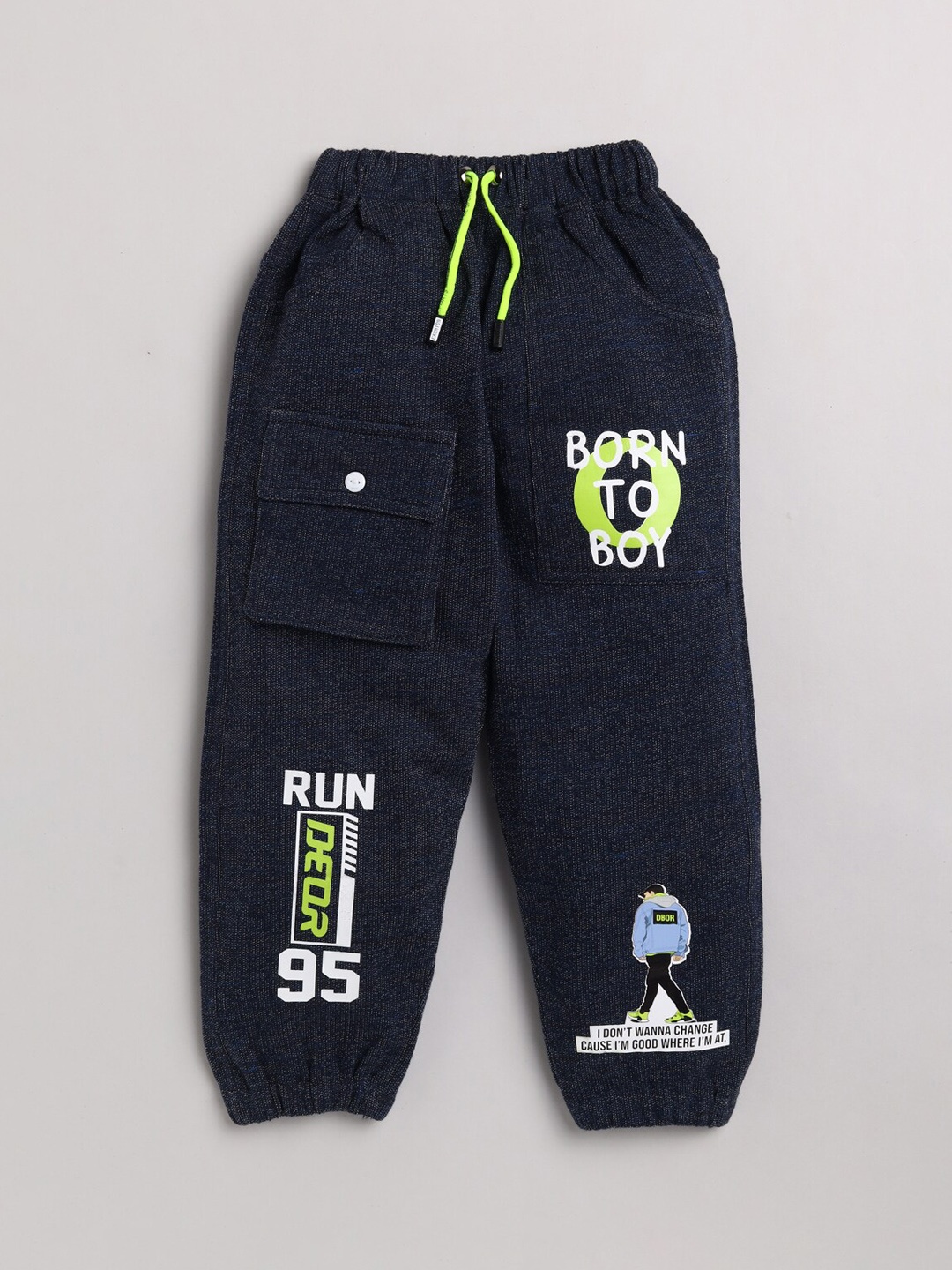 

Nottie Planet Boys navy Blue Printed Full Length Track Pants