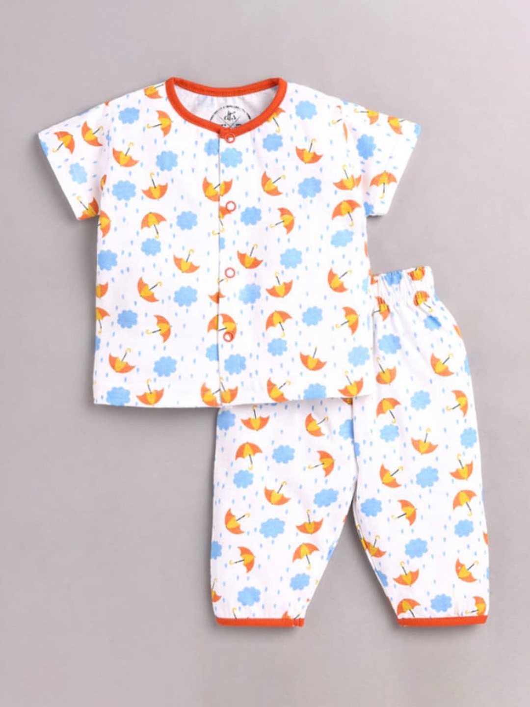 

Clt s Unisex Kids White & Orange Printed Night suit