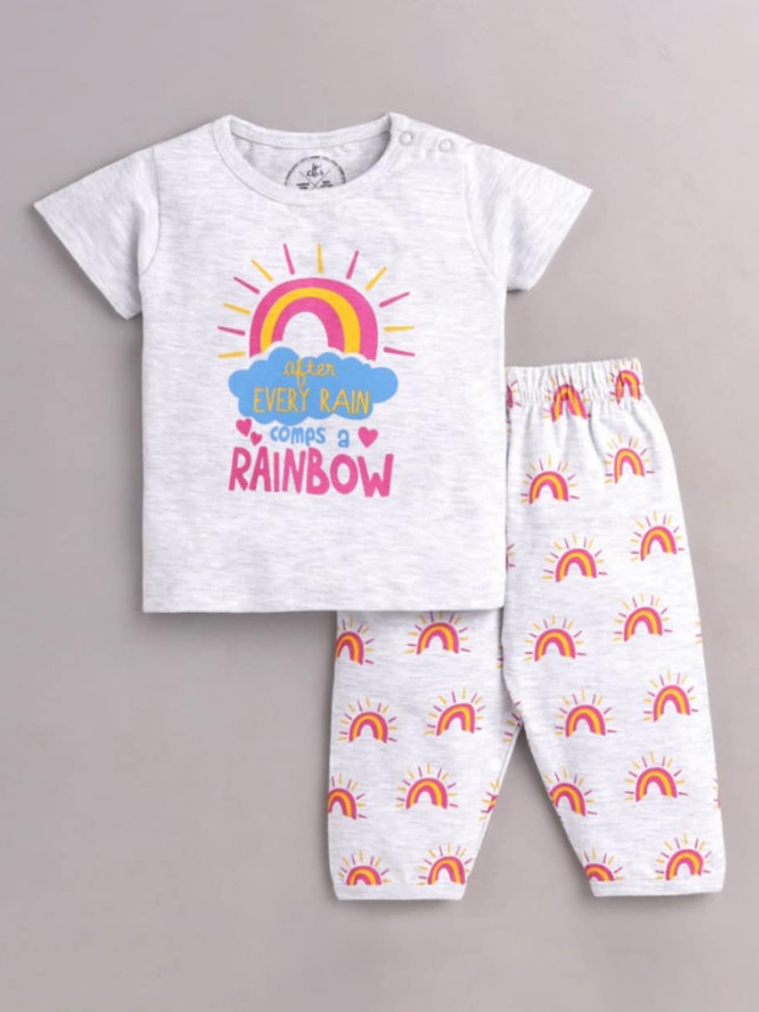 

Clt s Unisex Kids Grey Printed Night suit