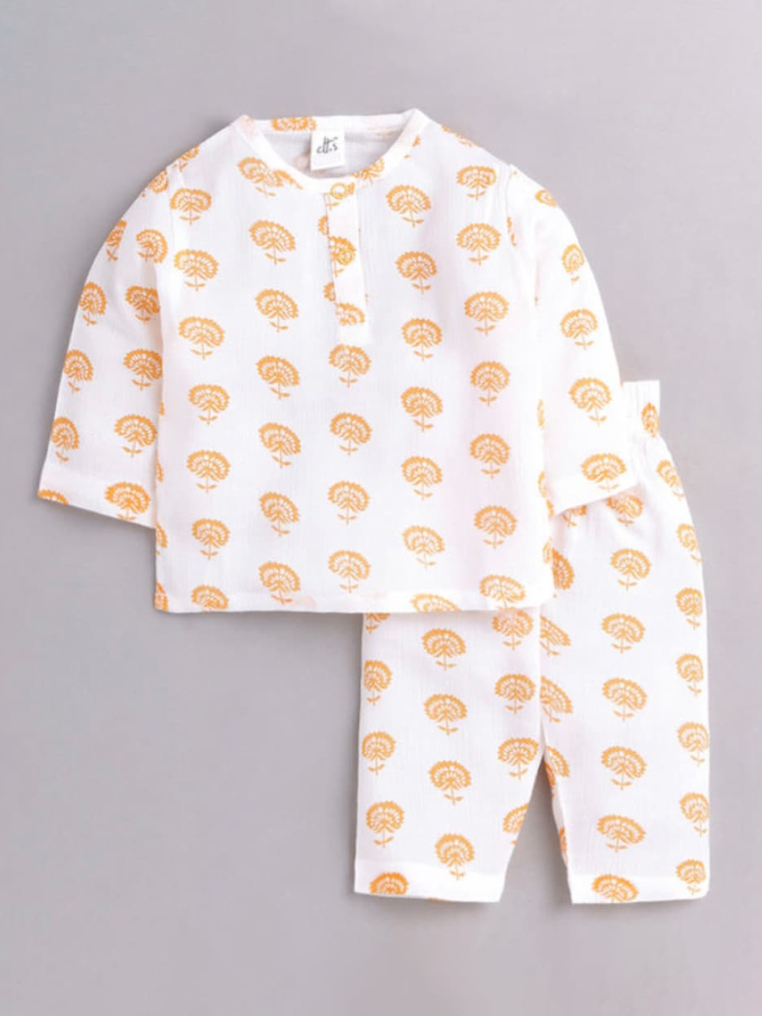 

Clt.s Unisex Kids Yellow & White Printed Pure Cotton Night suit