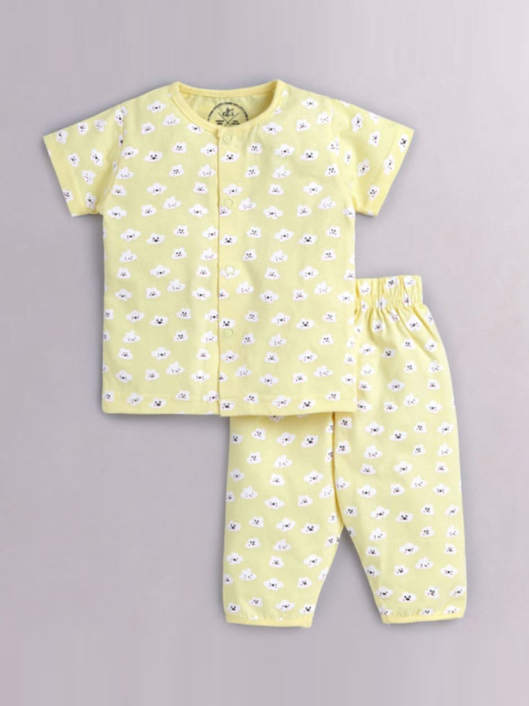 

Clt s Unisex Kids Yellow Printed Night Suit