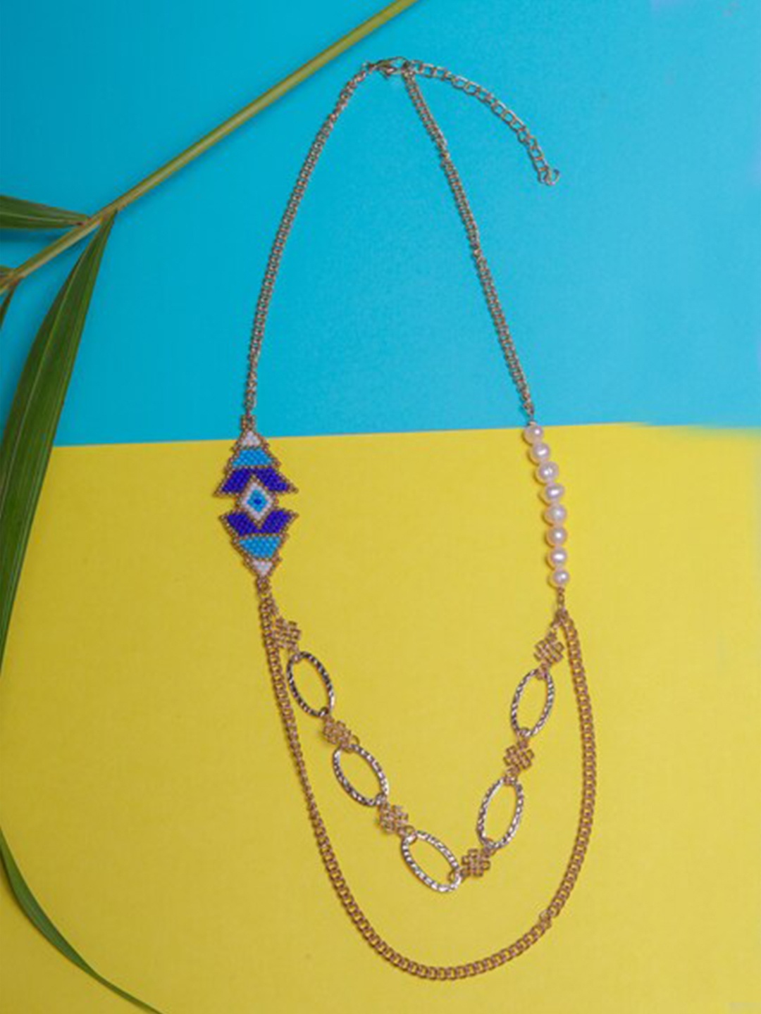 

DIVA WALK Rose Gold-Plated Blue & White Beaded Brass Layered Necklace