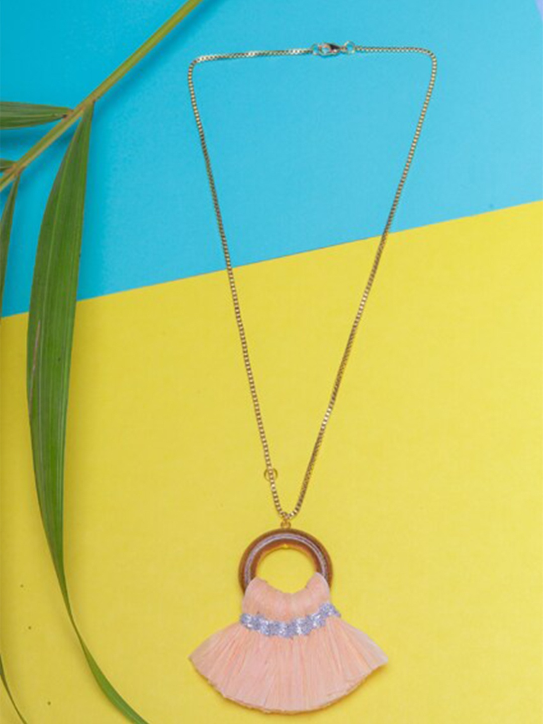 

DIVA WALK Gold-Toned & Pink Tasseled Brass Gold-Plated Handcrafted Necklace