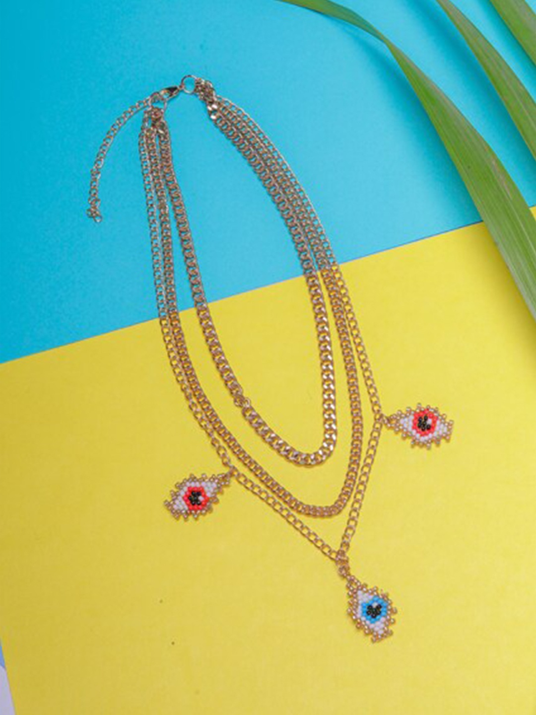 

DIVA WALK Rose Gold-Plated Red & Navy Blue Brass Layered Necklace