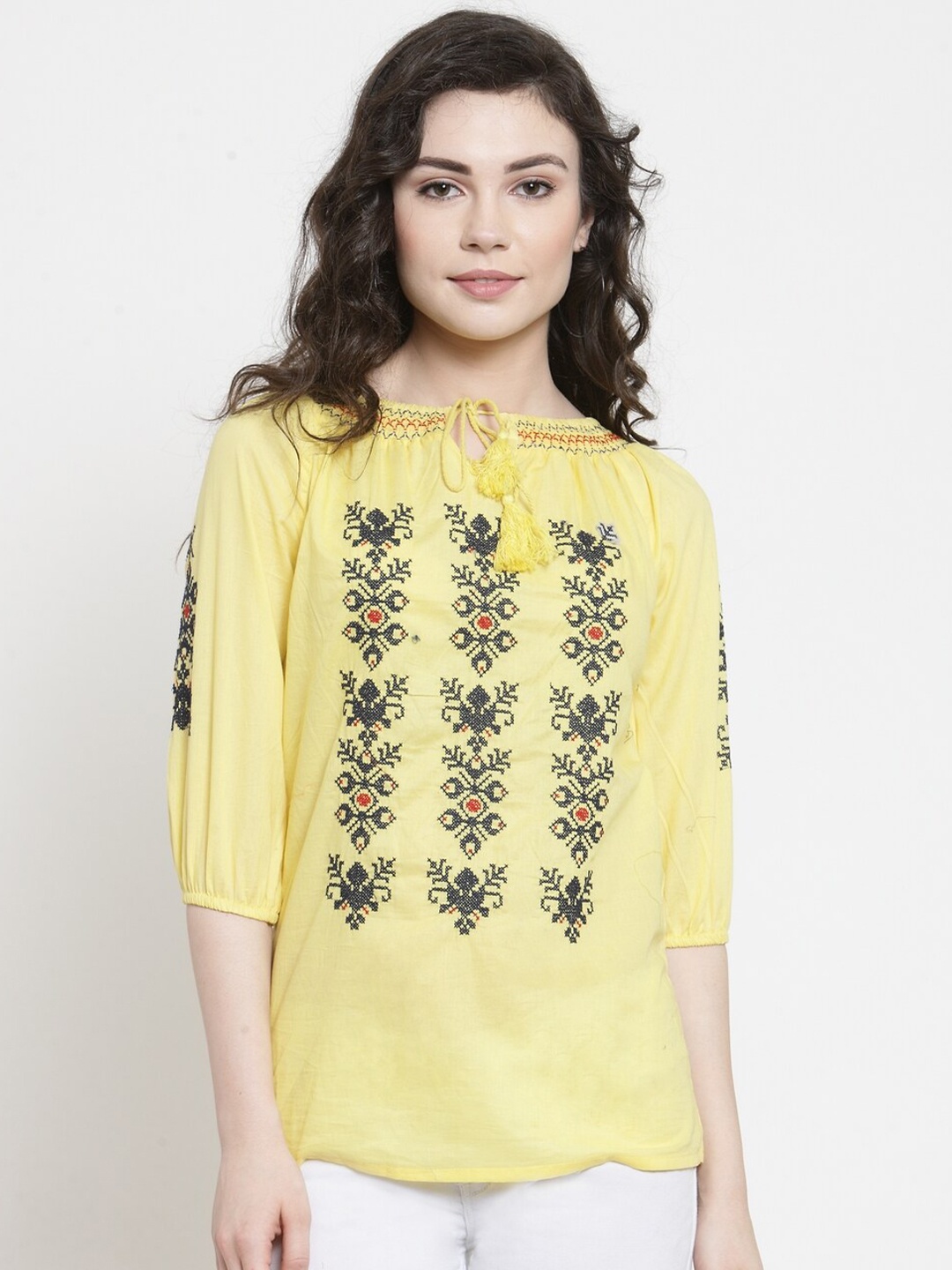 

Purple State Yellow & Black Floral Top