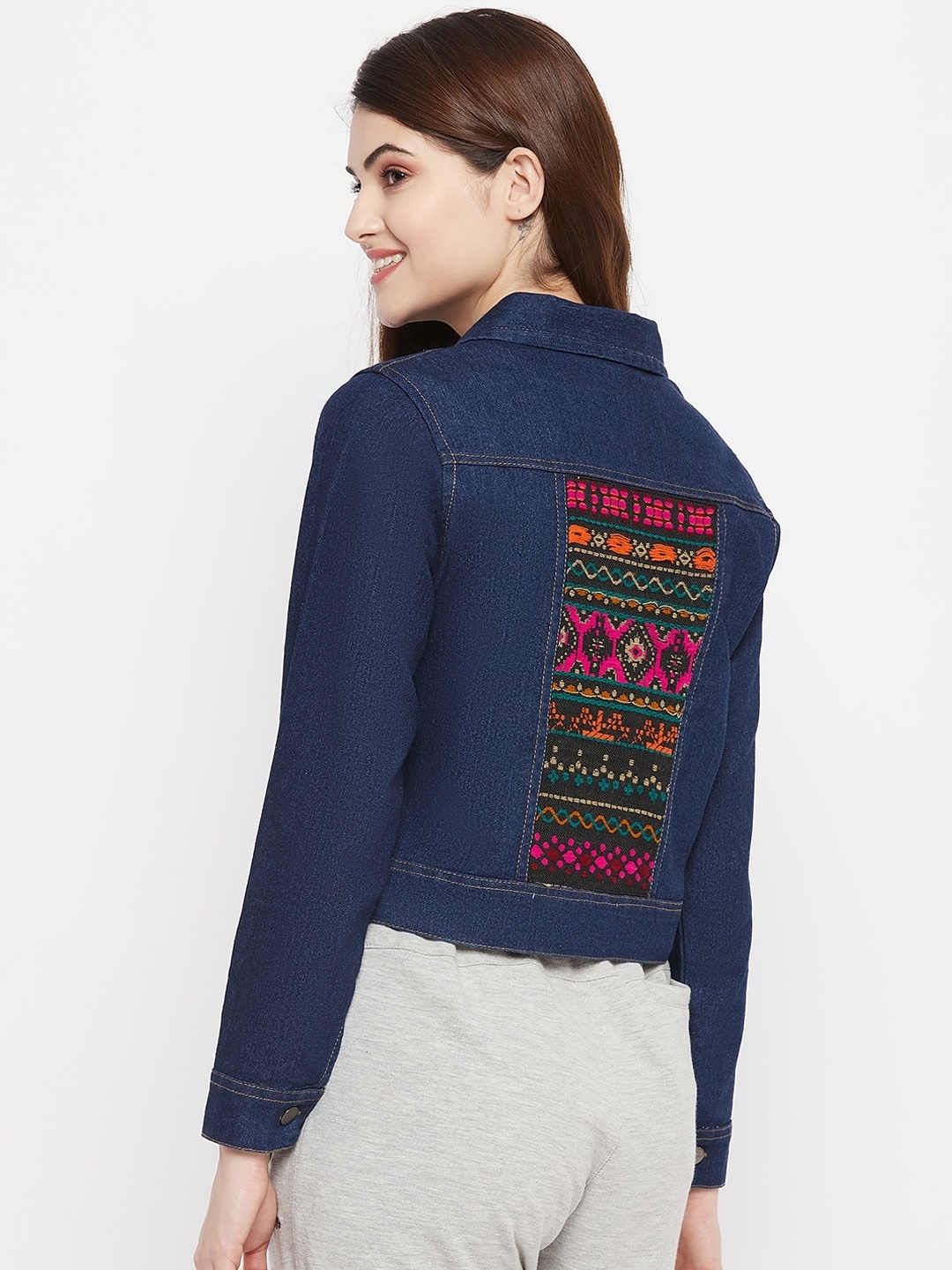 

Uptownie Lite Women Navy Blue Embroidered Denim Jacket