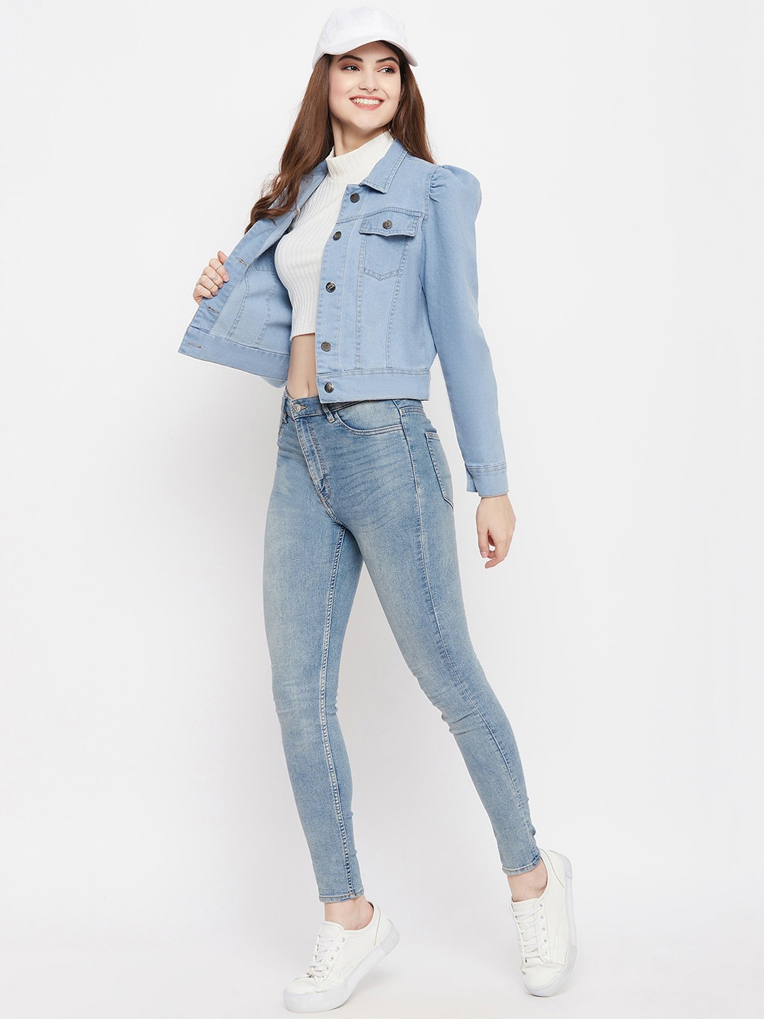 

Uptownie Lite Women Blue Puff Sleeve Denim Jacket