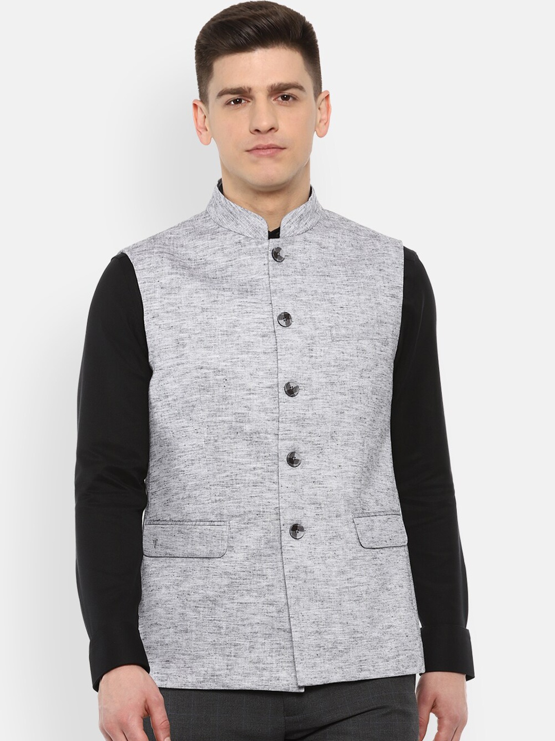 

Van Heusen Men Grey Melange Nehru Jacket