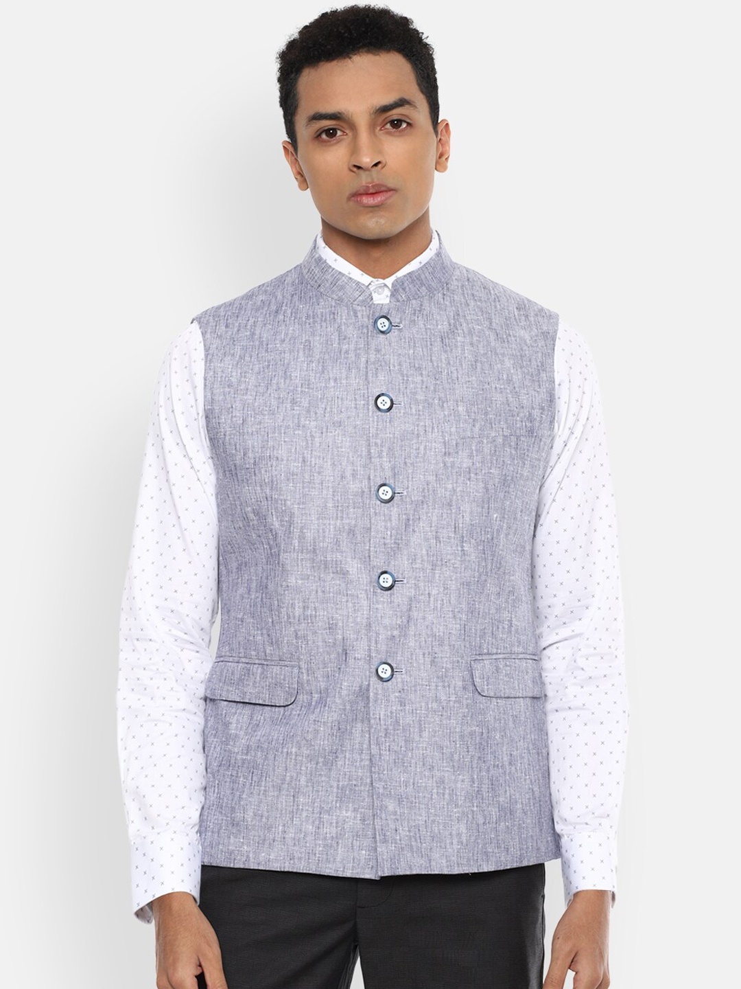 

Van Heusen Men Blue Solid Nehru Jacket