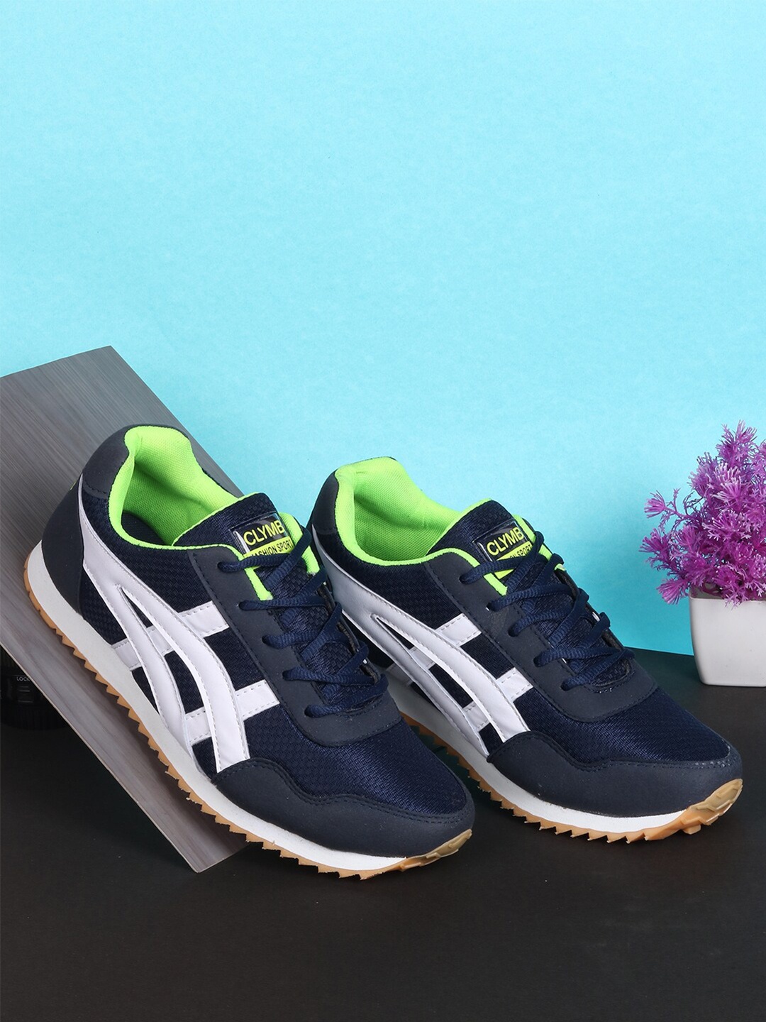 

CLYMB Men Blue Mesh Non-Marking Lace -Up Running Shoes