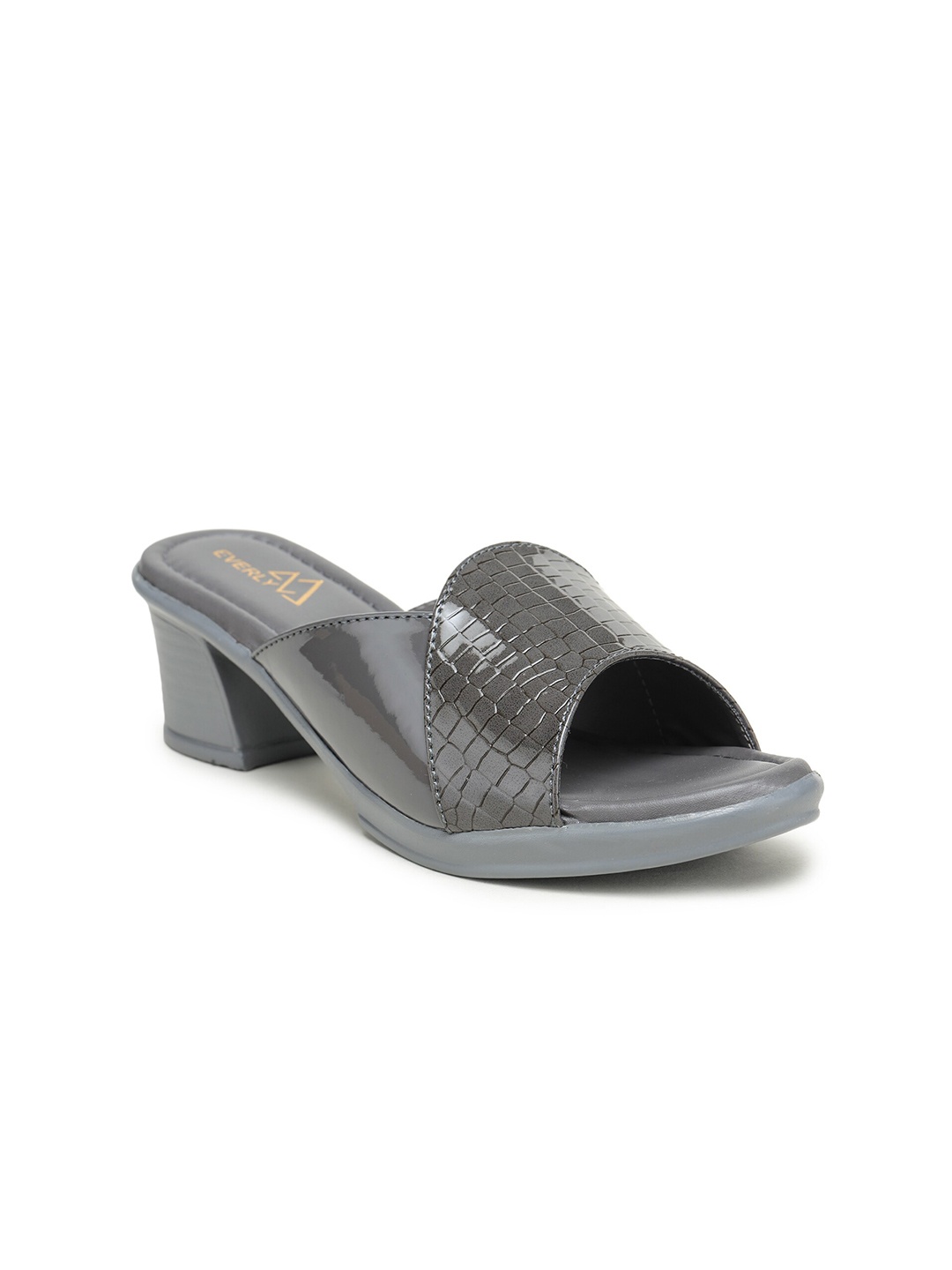 

EVERLY Grey Textured Block Sandals