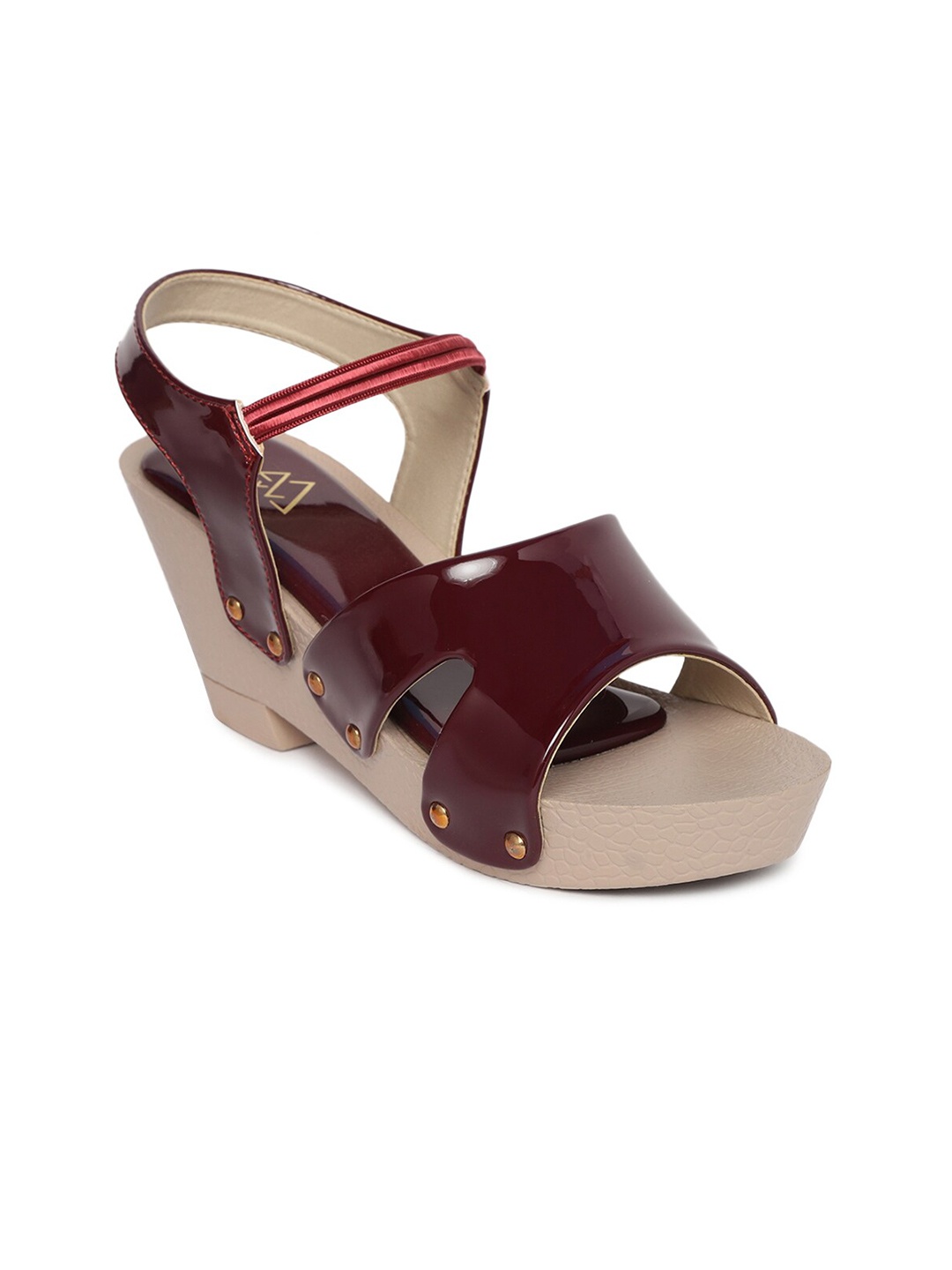 

EVERLY Maroon & Beige Block Heels