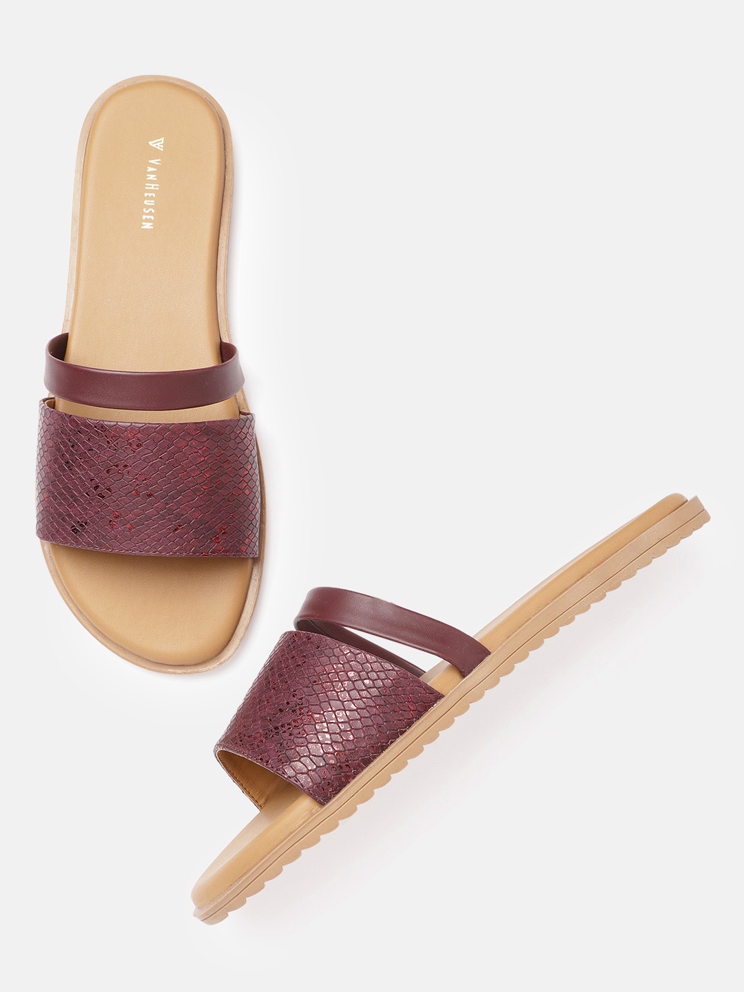 

Van Heusen Woman Burgundy Snakeskin Textured Open Toe Flats