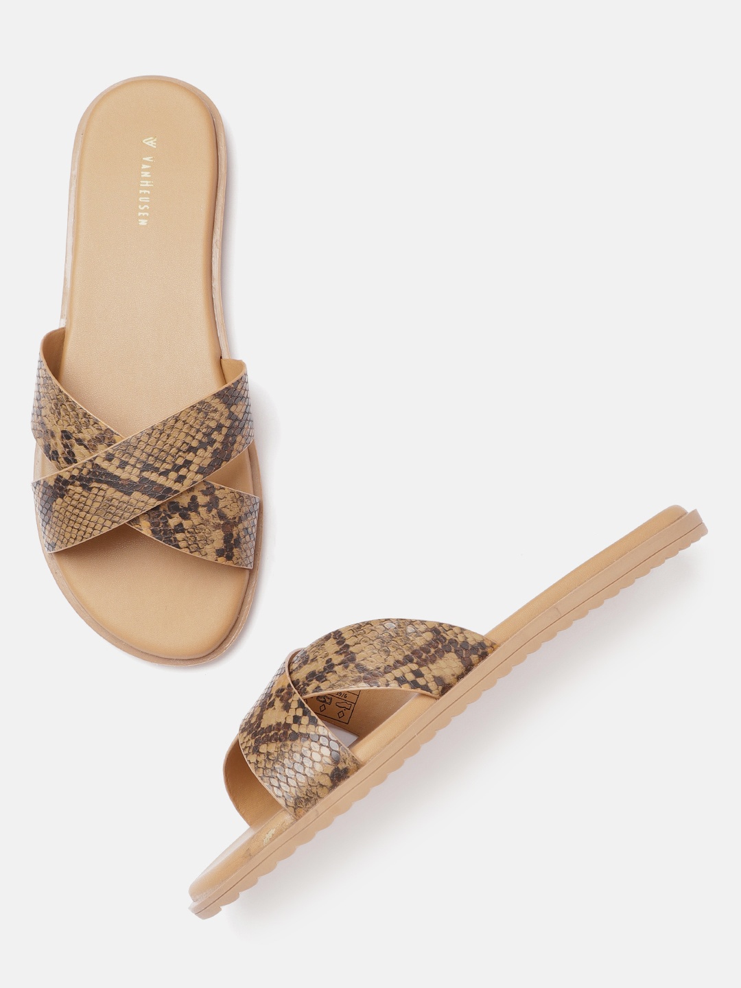 

Van Heusen Woman Beige & Coffee Brown Snakeskin Textured Open Toe Flats