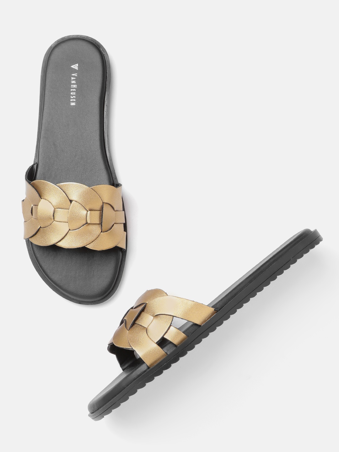 

Van Heusen Woman Gold-Toned Braided Open Toe Flats