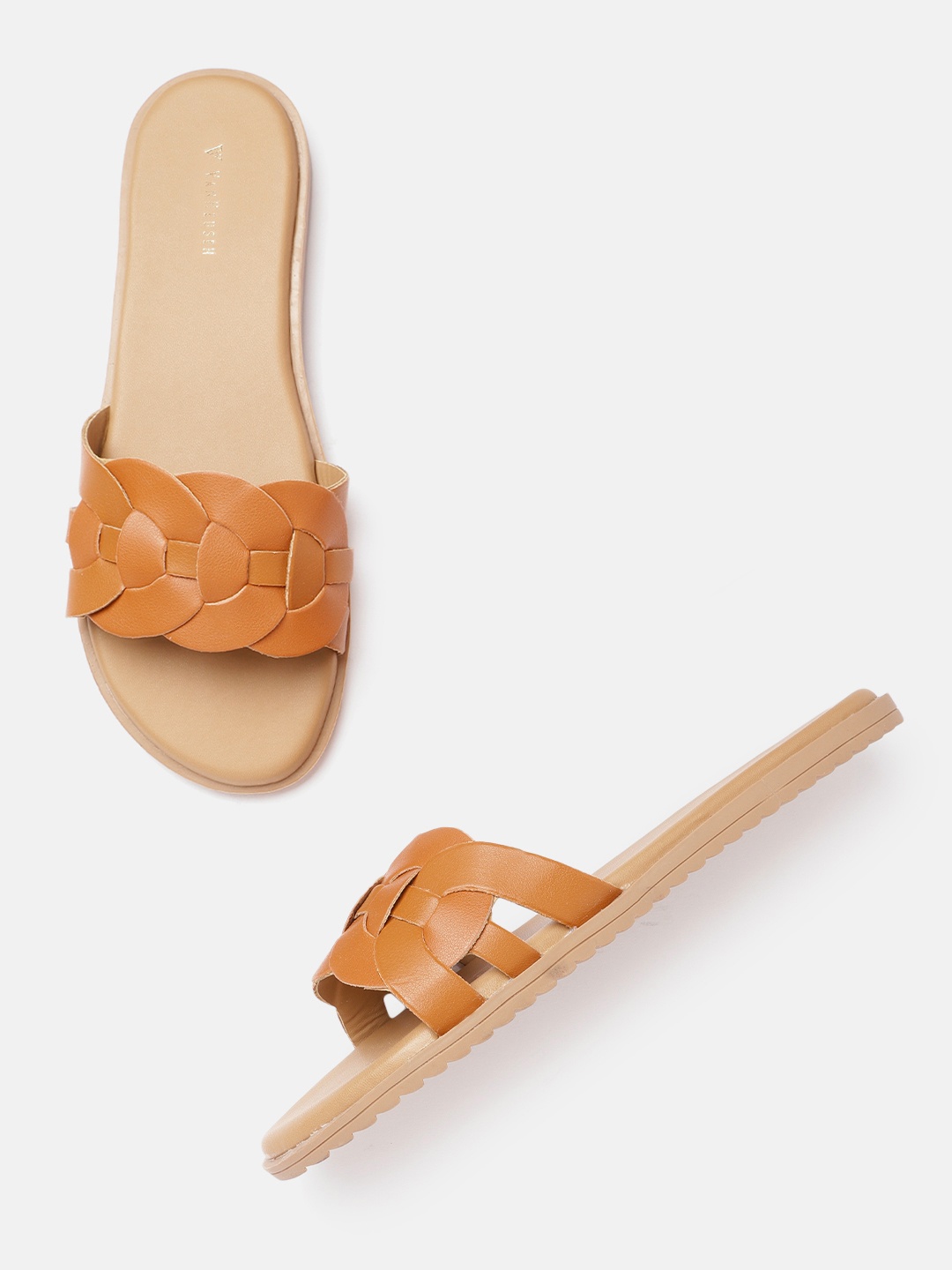 

Van Heusen Woman Tan Brown Braided Open Toe Flats