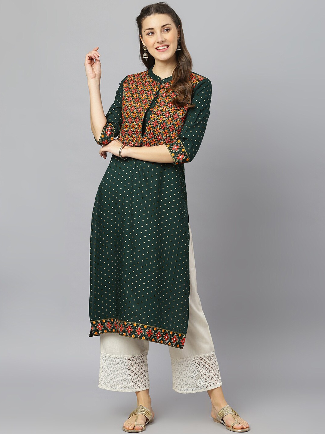 

FASHION DEPTH Women Green Geometric Printed Kurta