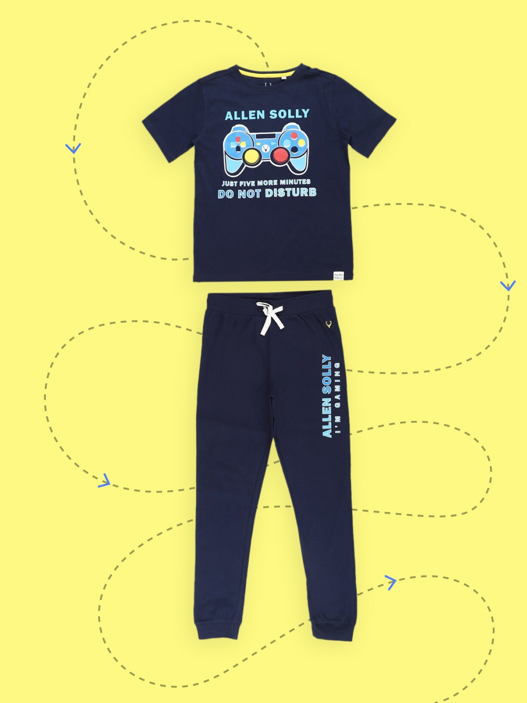 

Allen Solly Boys Printed Navy Blue T-Shirt With Track Pants